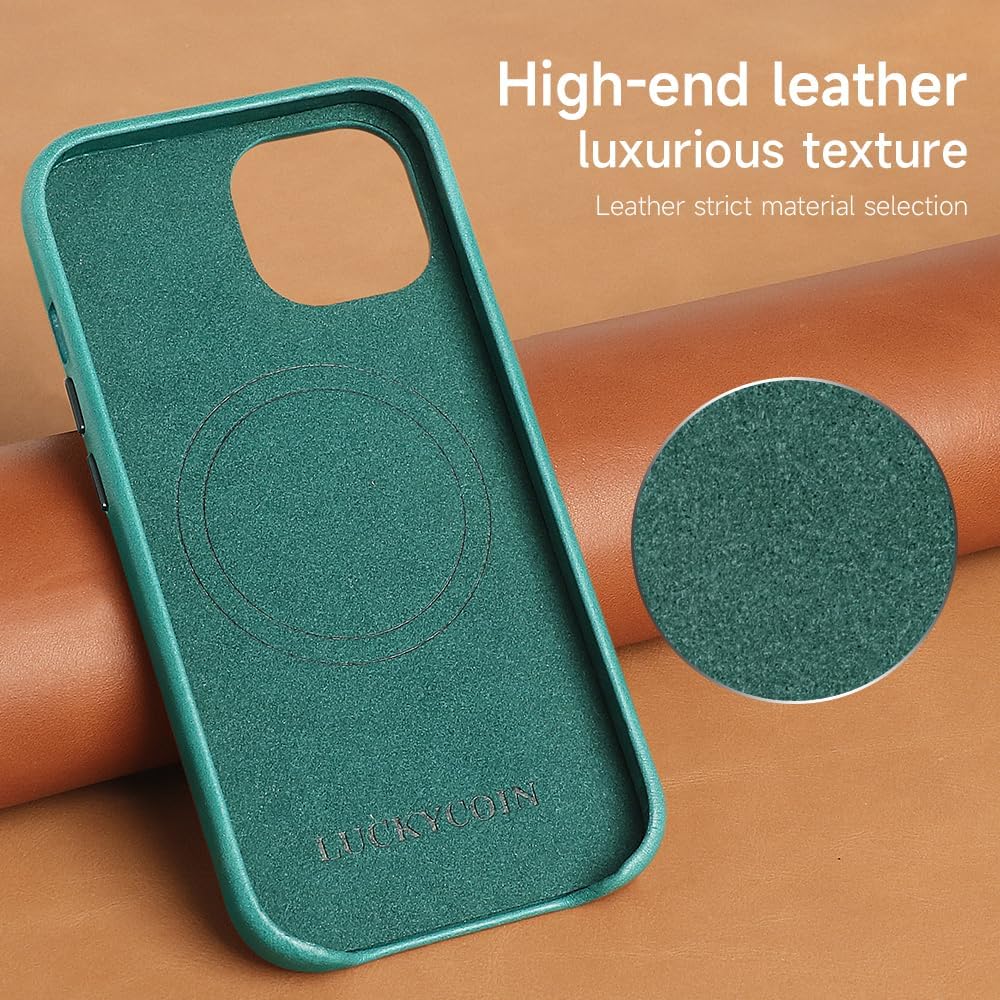 Thumbnail 4 de LUCKYCOIN Premium Genuine Leather MagSafe Case for iPhone 15 – Slim, Shockproof with Metal Buttons