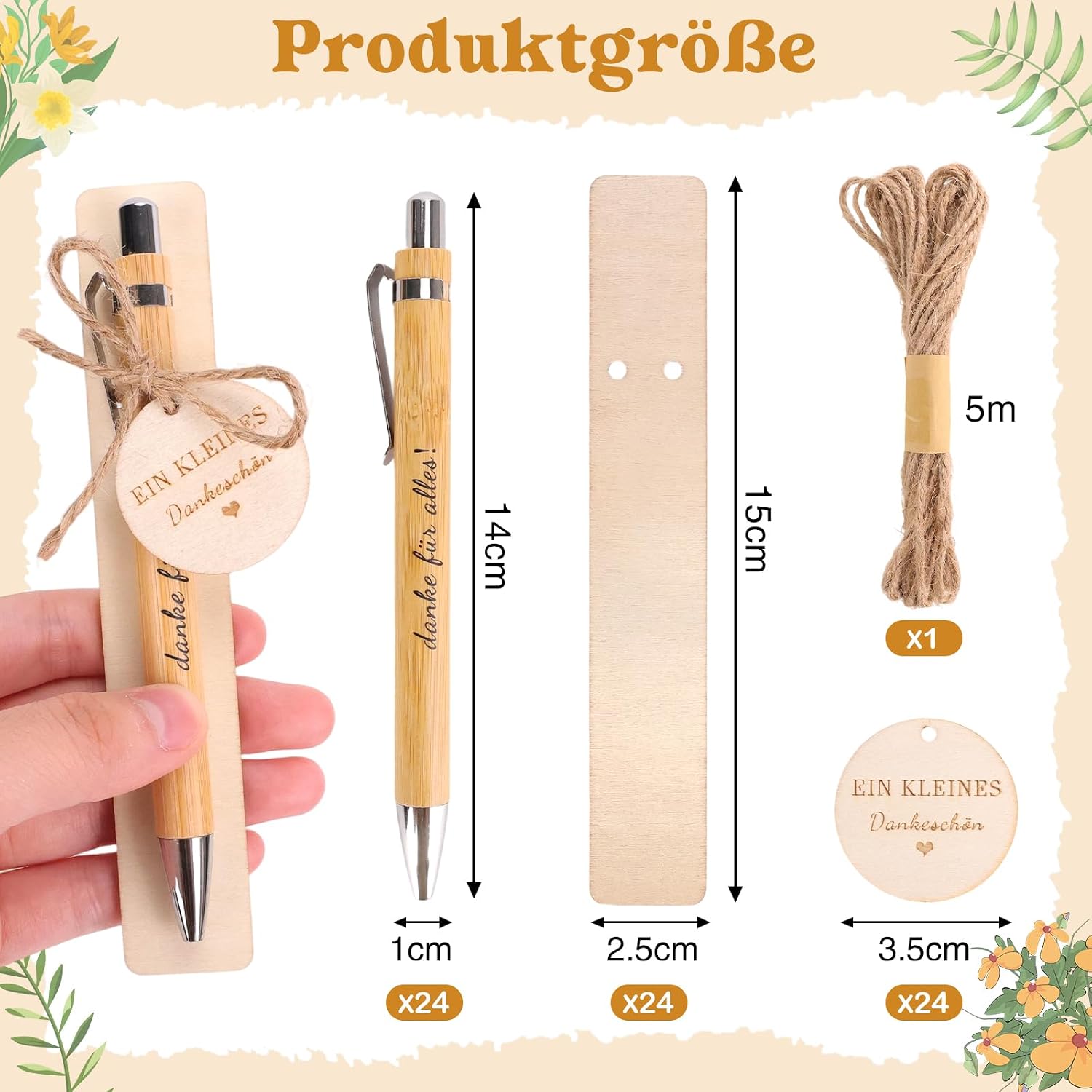 Thumbnail 1 de Zidoley 24 Sets Ein Dankeschön Geschenke: Holzstift mit Gravur "Danke für Alles" – 24 Stück, inklusive Anhänger und Schnur