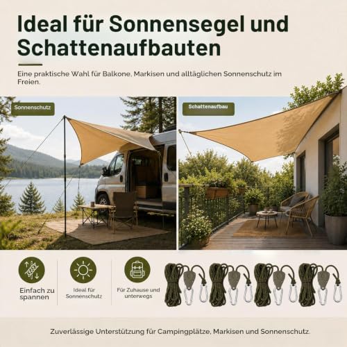 Detalle 2 de Creechwa Reflektierende Abspannseile mit Spannen für Sonnensegel – 4 m lang