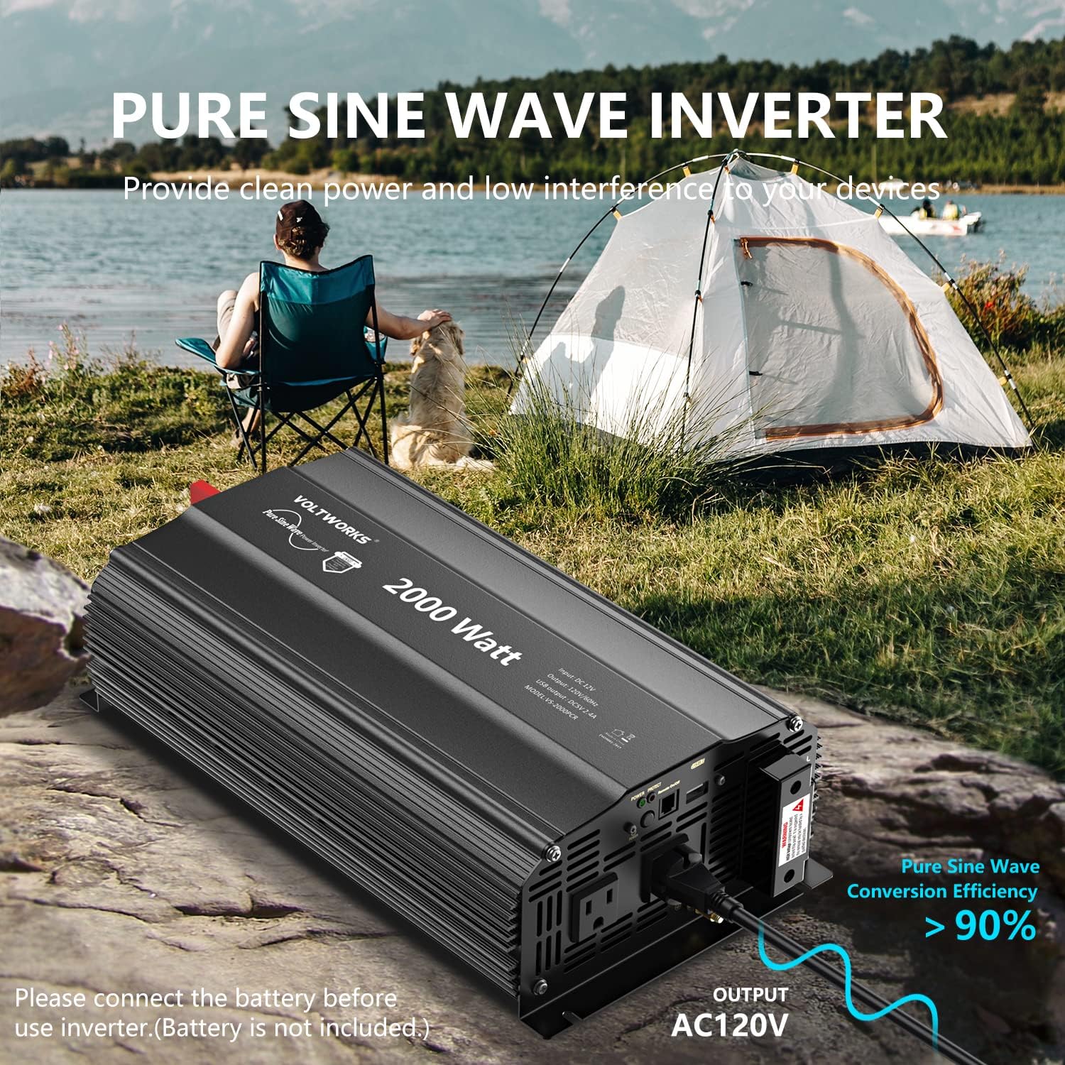 Detalle de VOLTWORKS 2000W Pure Sine Wave Inverter 12V to 120V ⚡