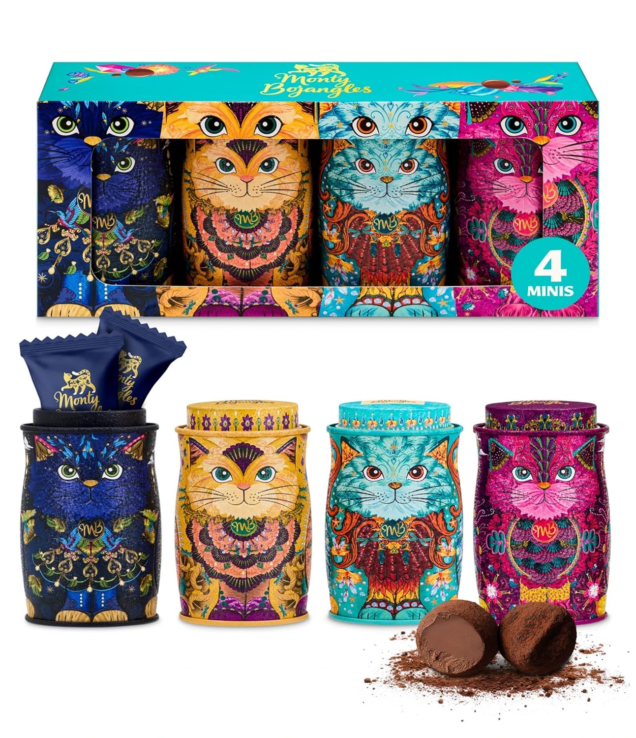 Detalle de Monty Bojangles Kit-Tins Schokoladentrüffel – Vier feine Sorten in Katzen-Design