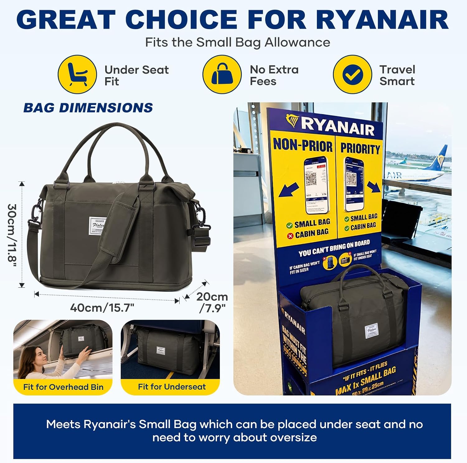 Thumbnail 2 de SEAFEW Borsone da Viaggio 40x30x20 cm: borsa a mano Ryanair con scomparto scarpe e zip impermeabile