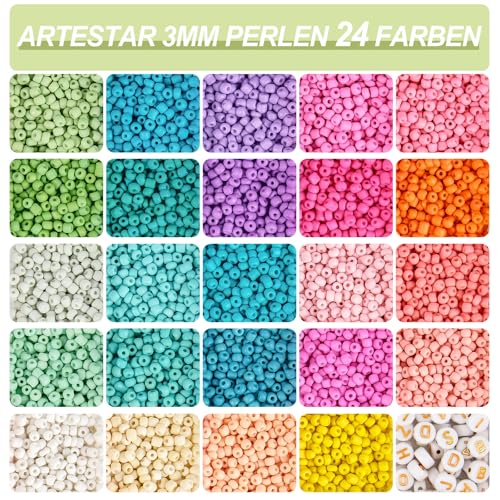 Detalle de ARTREE 12280 Piezas Abalorios para Pulseras: Kit 24 Colores Pastel Macarons, Cuentas de Vidrio 3mm para DIY