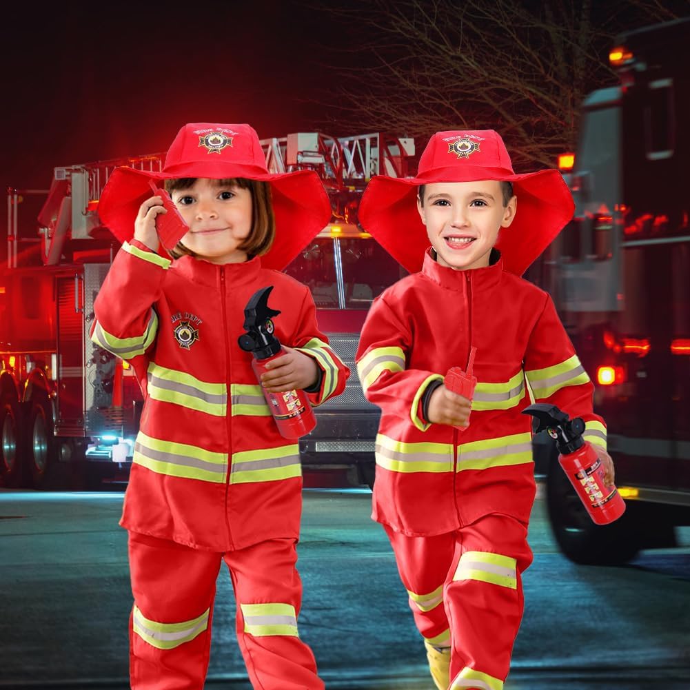 Detalle de AYBUY Costume da pompiere per bambini 8 pezzi rosso con accessori per giochi d’imitazione