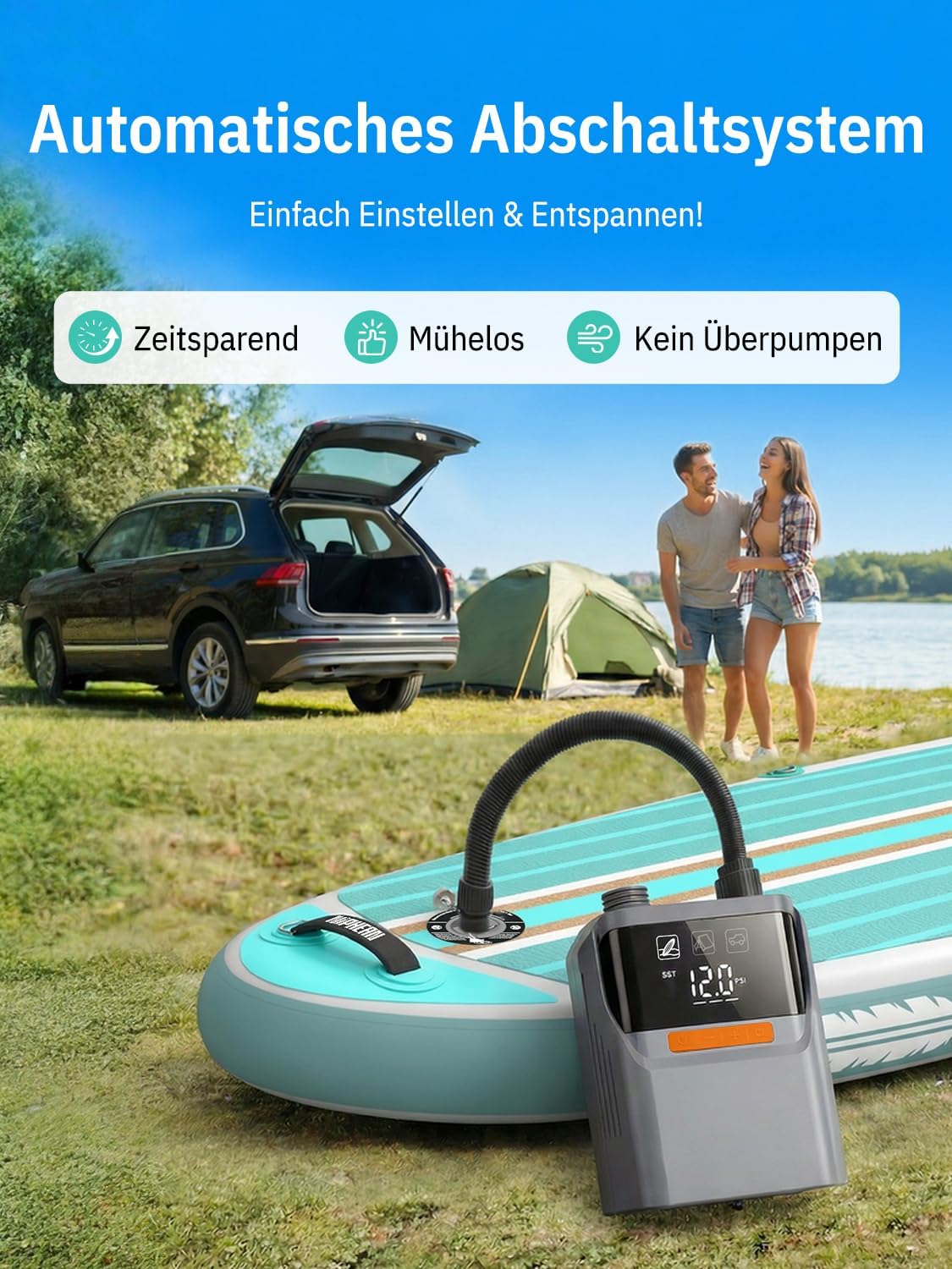 Detalle de Niphean Elektrische Luftpumpe Akku – 50 PSI, vielseitig einsetzbar für Reifen, SUPs, Zelte und mehr