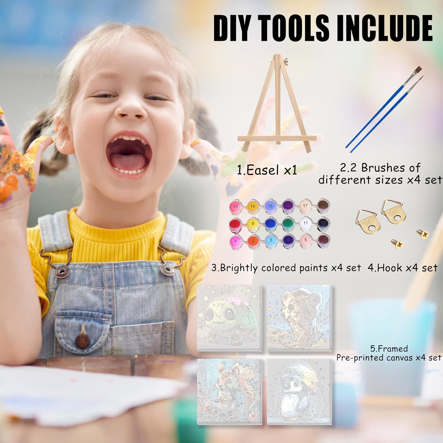 Thumbnail 3 de Yunruily 4 Pack Paint by Numbers for Kids 8x8 Frames