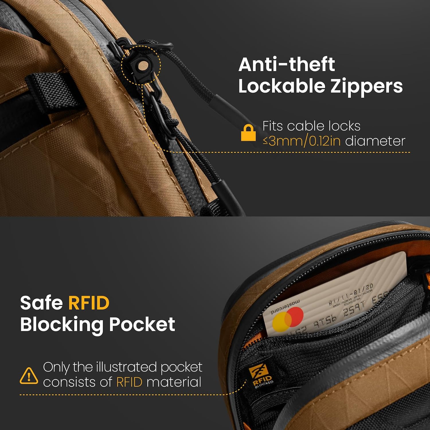 Detalle 2 de tomtoc Travel Crossbody Bag RFID Blocking – lockable anti-theft sling organiser (X-Pac VX21)