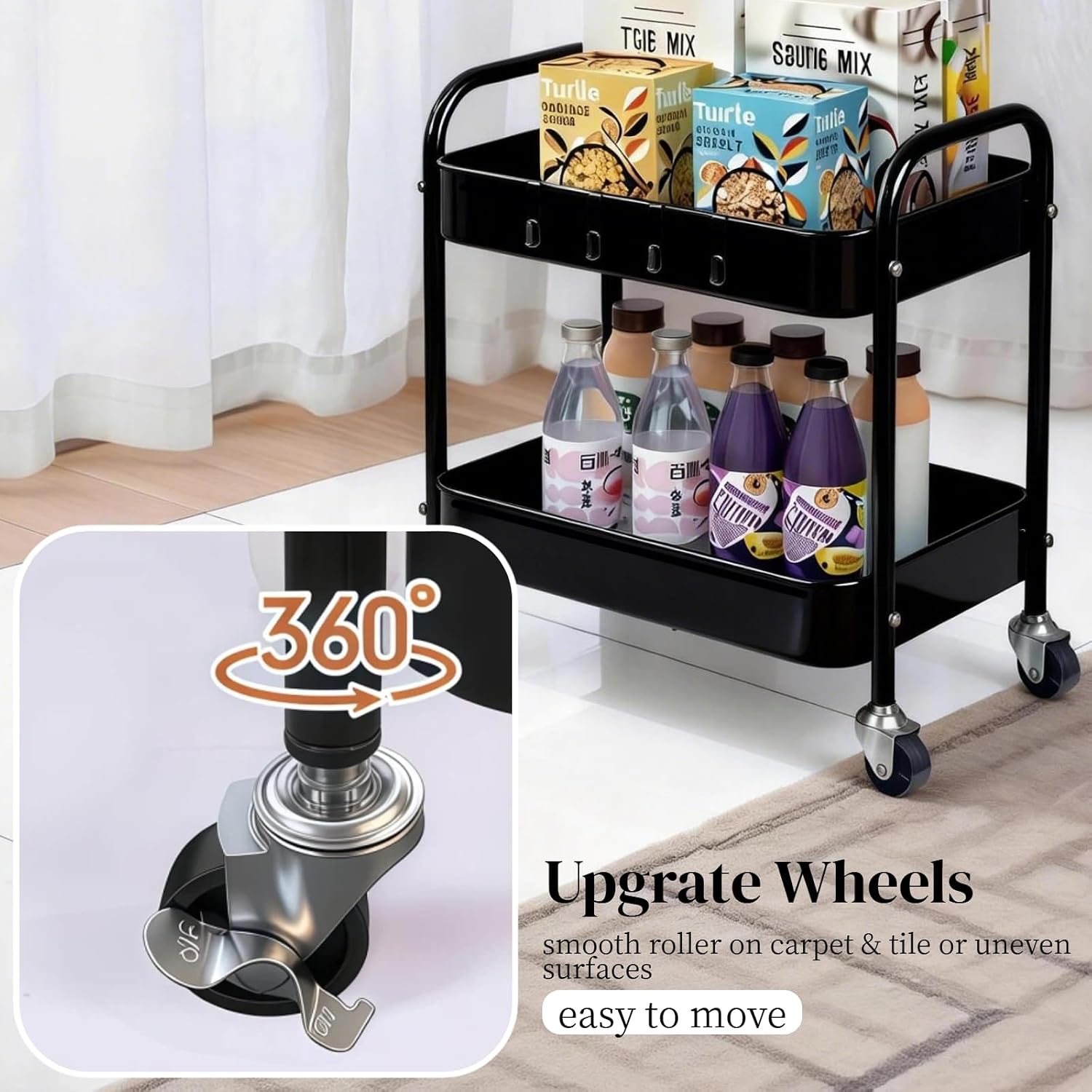 Thumbnail 2 de Ufriandz 2 Tier Storage Cart with Wheels, Metal Under-Desk Organizer