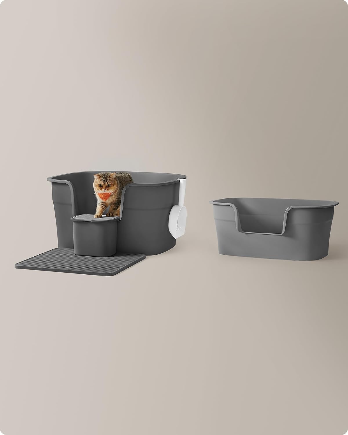 Thumbnail 3 de Feandrea BOXAL PPT003G02 extra grote open kattenbak, hoogzijdig, leigrijs