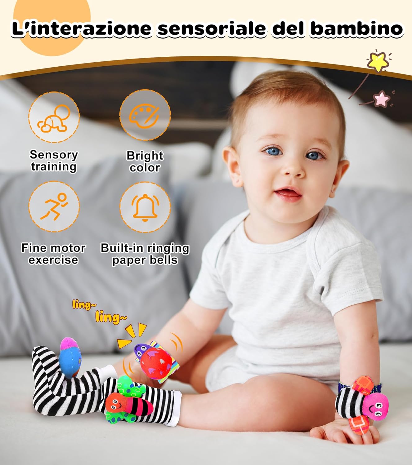 Detalle de Perbabe Giochi Neonato 31 pz: libro sensoriale, carte bianco/nero e accessori Montessori 0-12 mesi