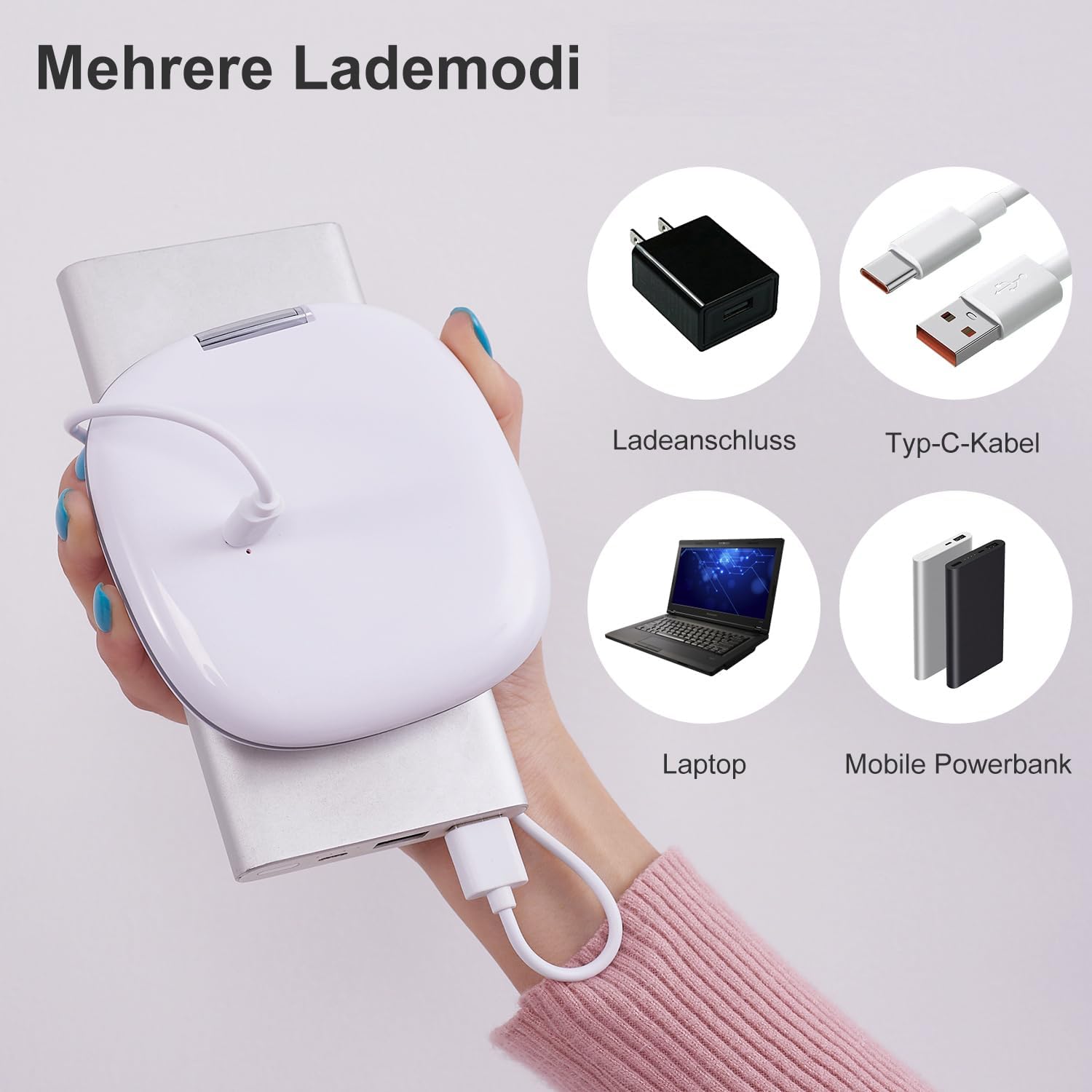 Detalle de Mocado Taschenspiegel mit Licht – 1/10 Vergrößerung, 10 cm, beidseitig, wiederaufladbar, Touchscreen, Weiß