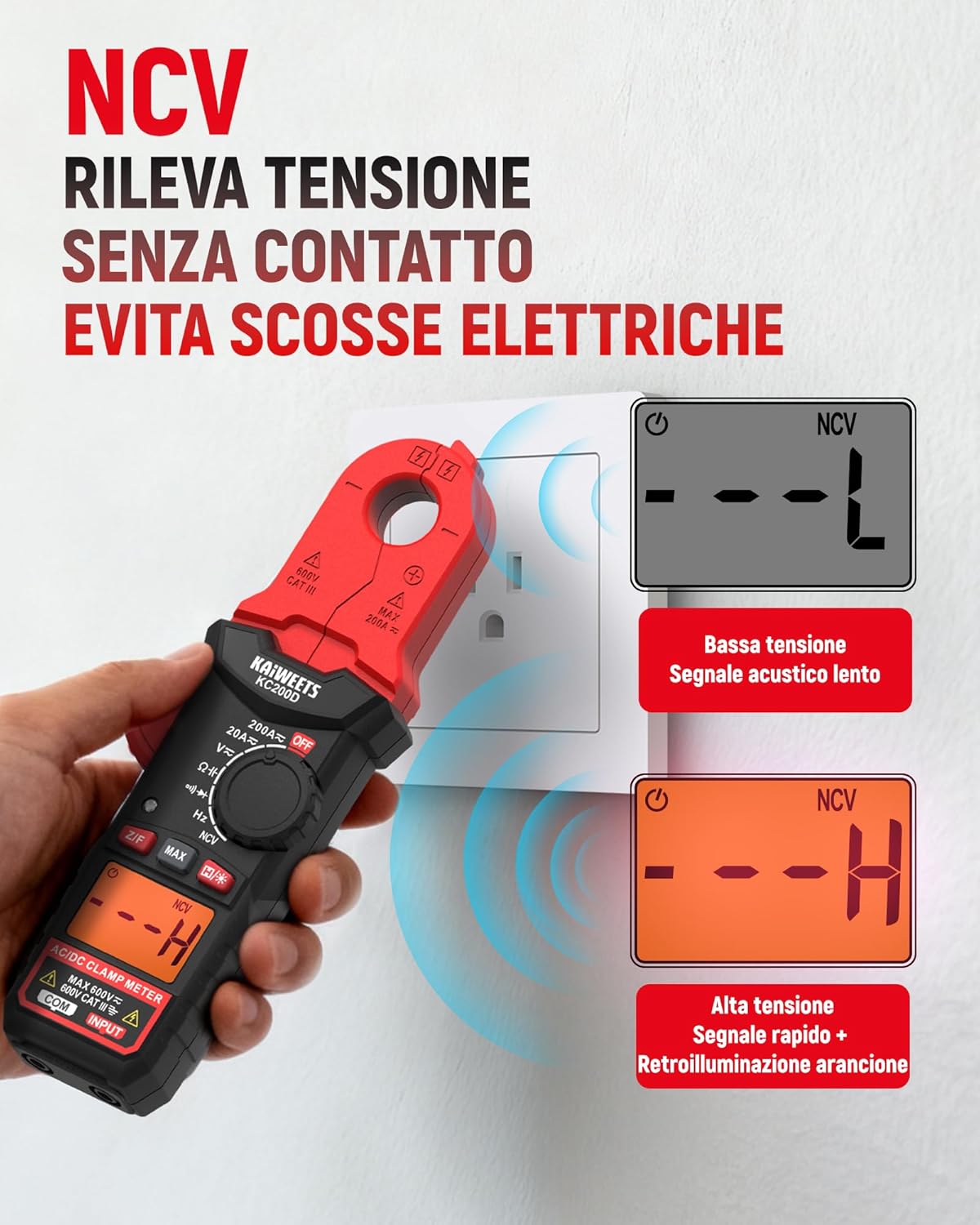 Thumbnail 4 de KAIWEETS KC200D mini pinza amperometrica digitale True RMS con NCV