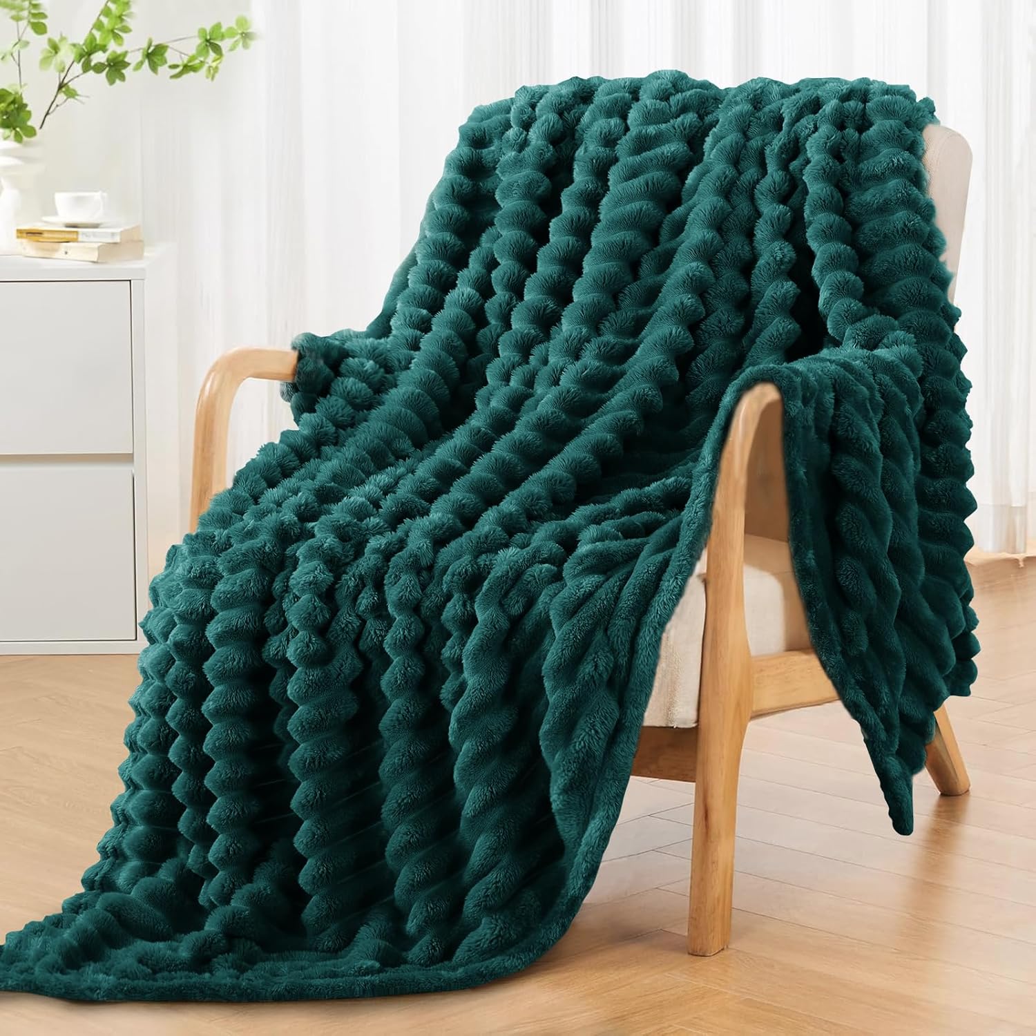 Thumbnail 1 de RUIKASI Fleece Throw Blanket for Sofa (130x150cm) – Fluffy Emerald Green ribbed sofa throw