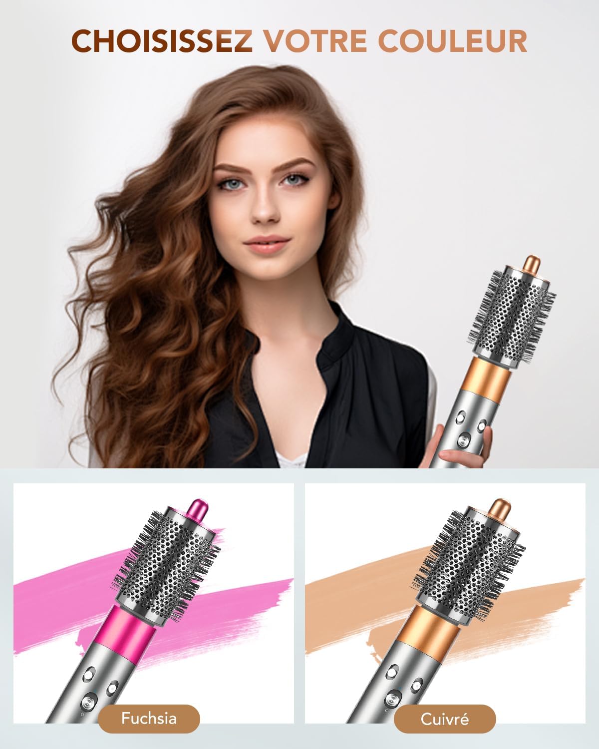 Detalle de Grande Brosse Volumisante compatible Dyson Airwrap – Poils longs et fins, cuivrée