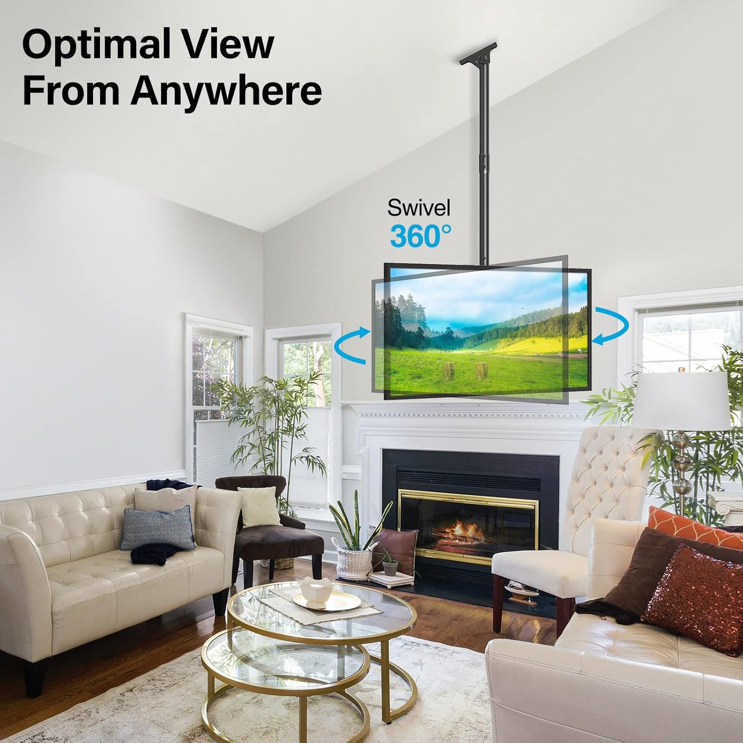 Thumbnail 3 de MOUNTUP MU0040 Ceiling TV Mount for 40–75 inch flat curved TVs (360° rotation, heavy-duty 110 lbs)