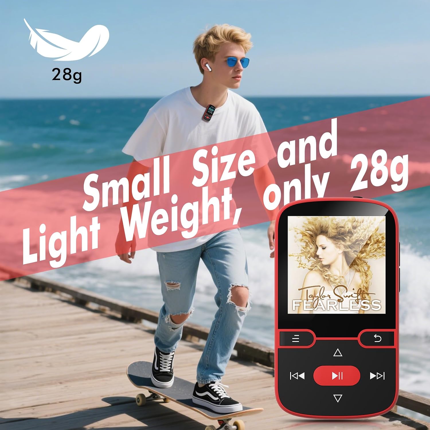 Detalle 2 de PINHUI X68 MP3-speler 64 GB met Bluetooth 5.3, clip en FM-radio