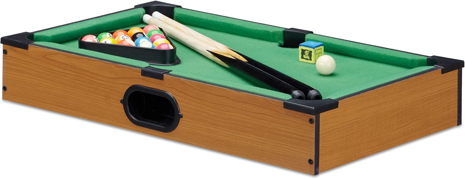 Detalle de Relaxdays Mini table de billard bois – 2 queues, boules et triangle, version vert