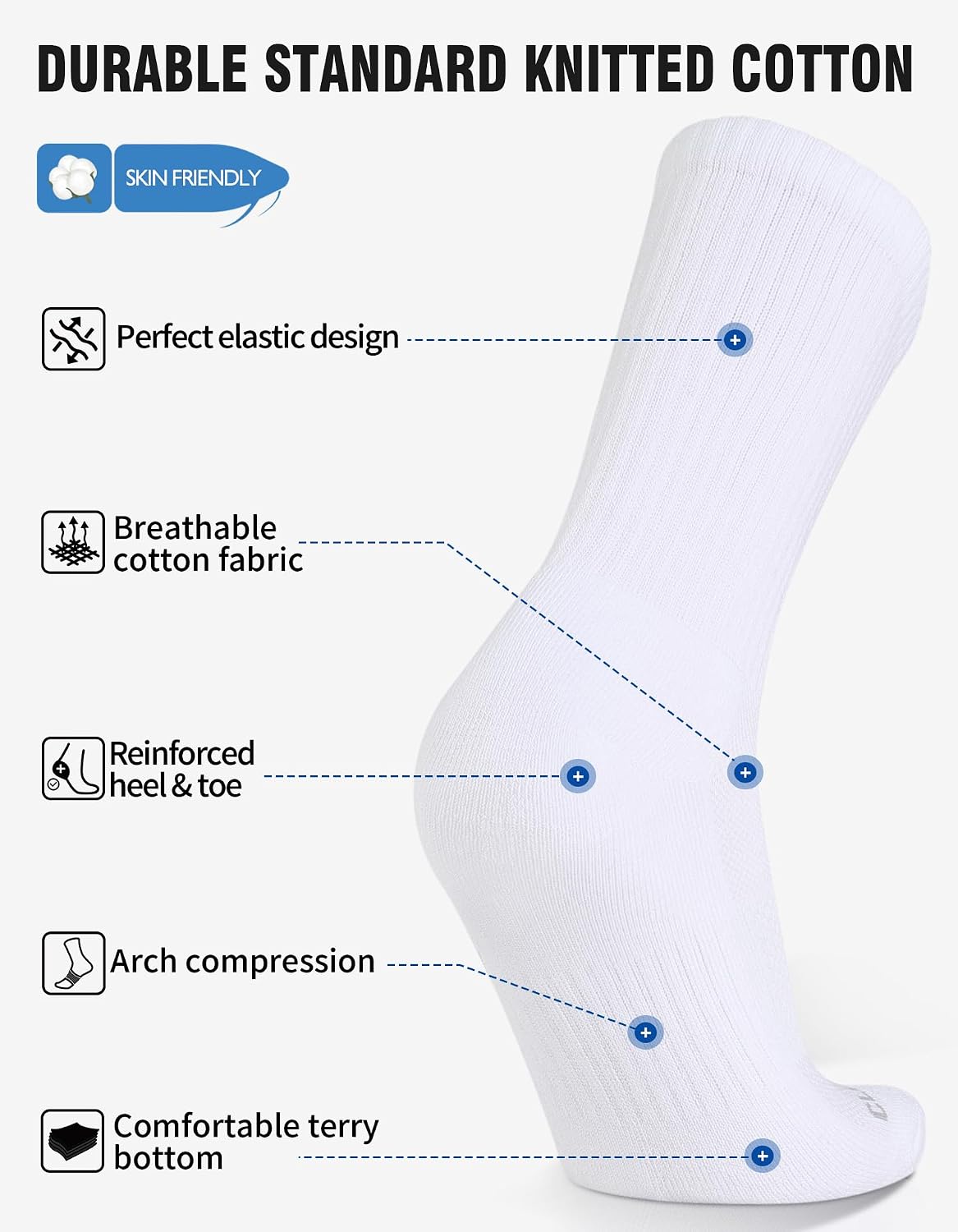 Detalle de CLOSEMATE Mens Crew Sport Socks (6 Pairs) – cushioned, breathable non-slip training, hiking & work socks
