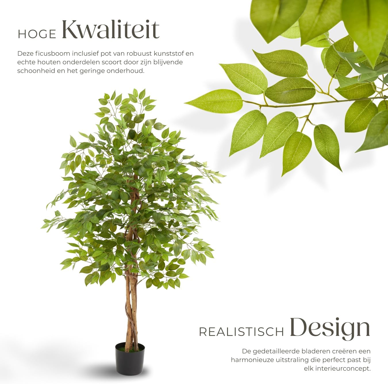 Detalle de tectake Ficus Fida 405610 kunstficus van 160 cm met volle bladkroon