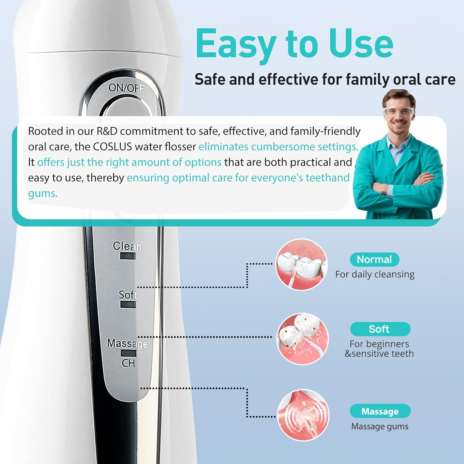 Thumbnail 5 de COSLUS Rechargeable Portable Water Flosser (300ml) with IPX7, 5 Tips