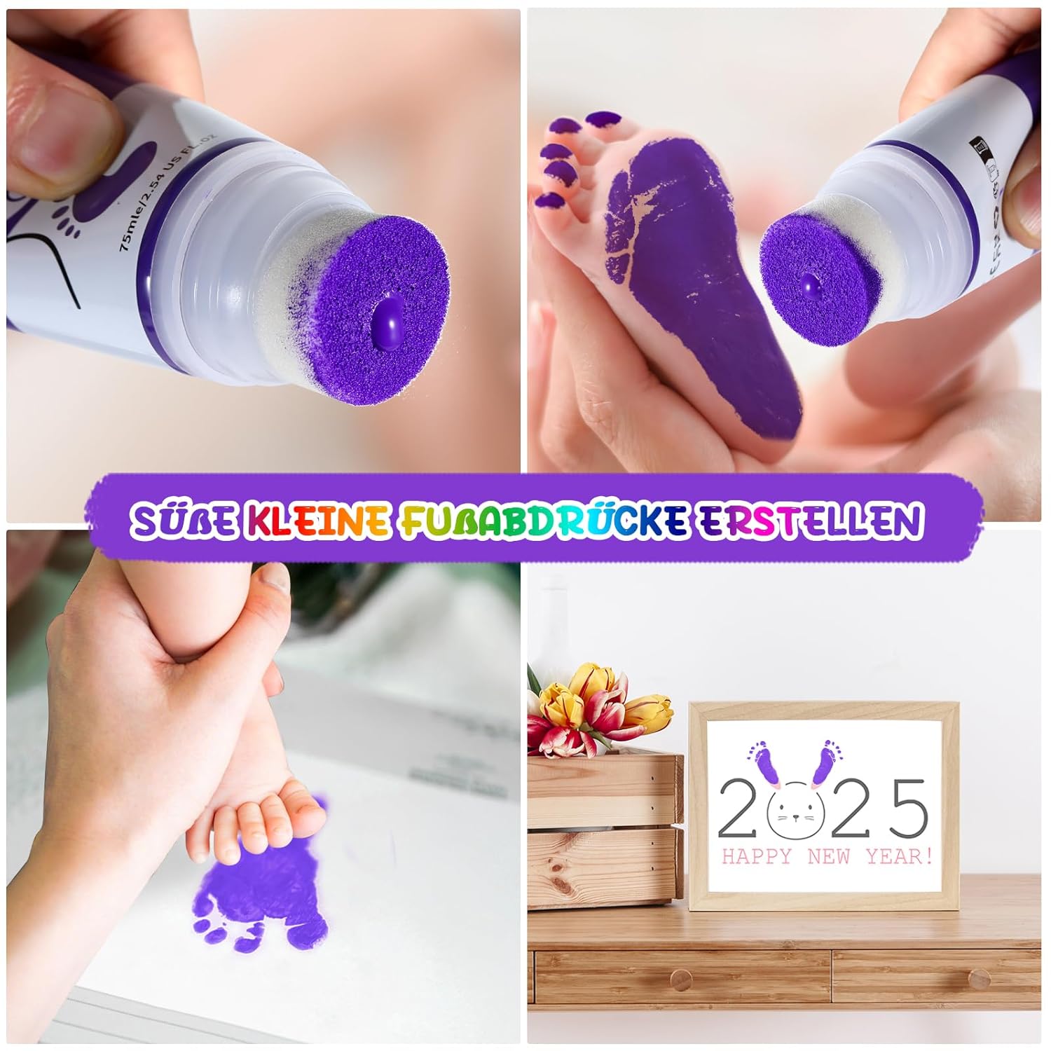 Detalle de TOGOU2S Fußabdruck Farbe Baby mit Schwammaufsatz – ungiftig, 75 ml, violett