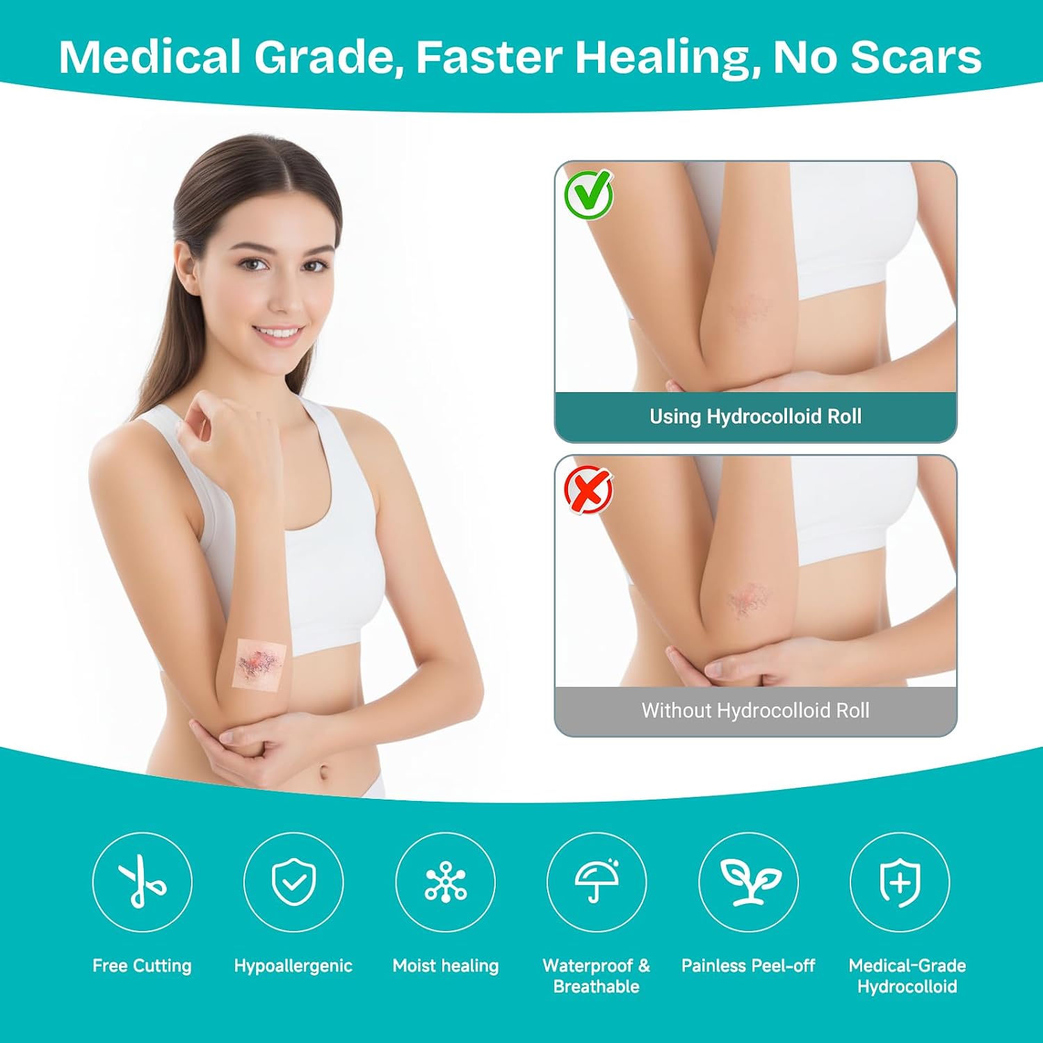 Detalle 2 de Hydrocolloid Wound Care Roll, 2 in x 16.5 ft, Waterproof Cut-to-Size Bandage