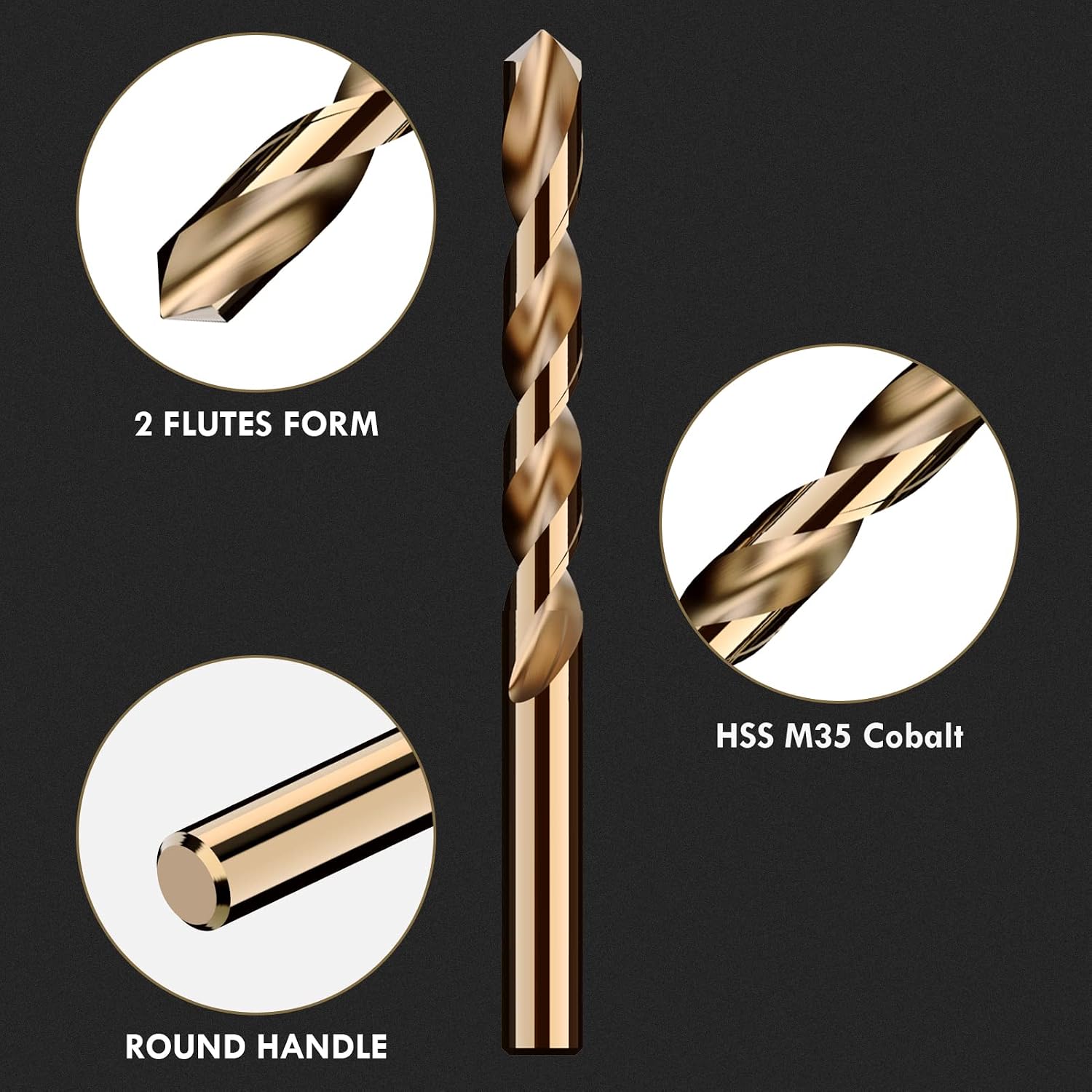 Detalle de MACXCOIP Cobalt Drill Bit Set, 13-Piece M35 HSS, 1/16"–1/4