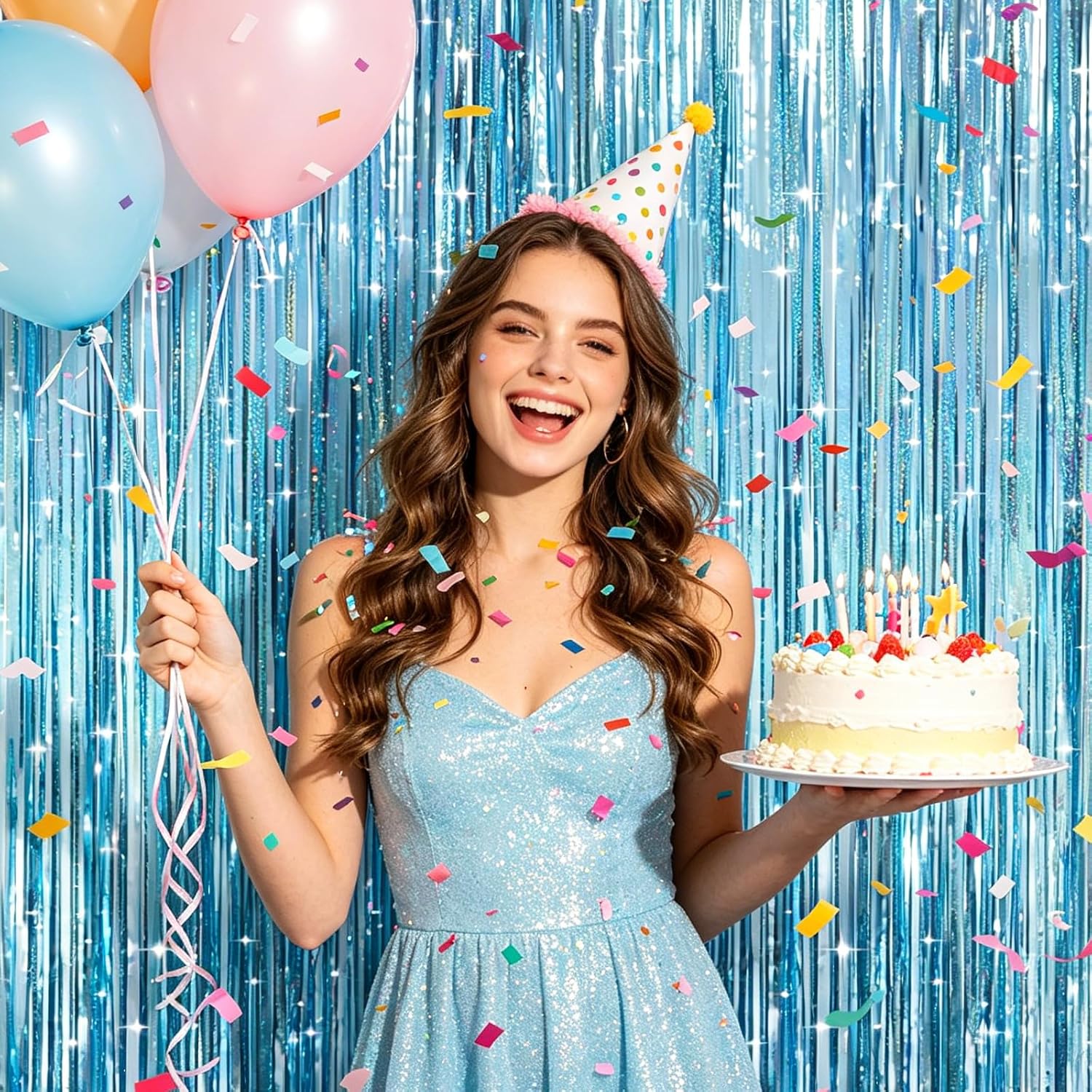 Thumbnail 2 de 2 Pack Party Backdrop Curtains – Glitter LightBlue, 3.2ft x 6.5ft
