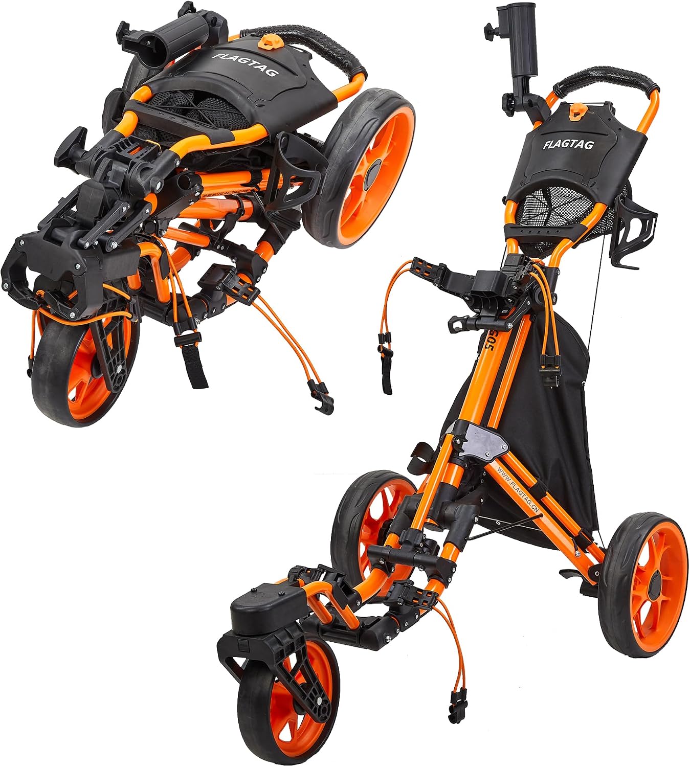 Detalle de FLAGTAG 3-Wheel Golf Push Cart with 360° Swivel Front Wheel, Foldable Design & Foot Brake