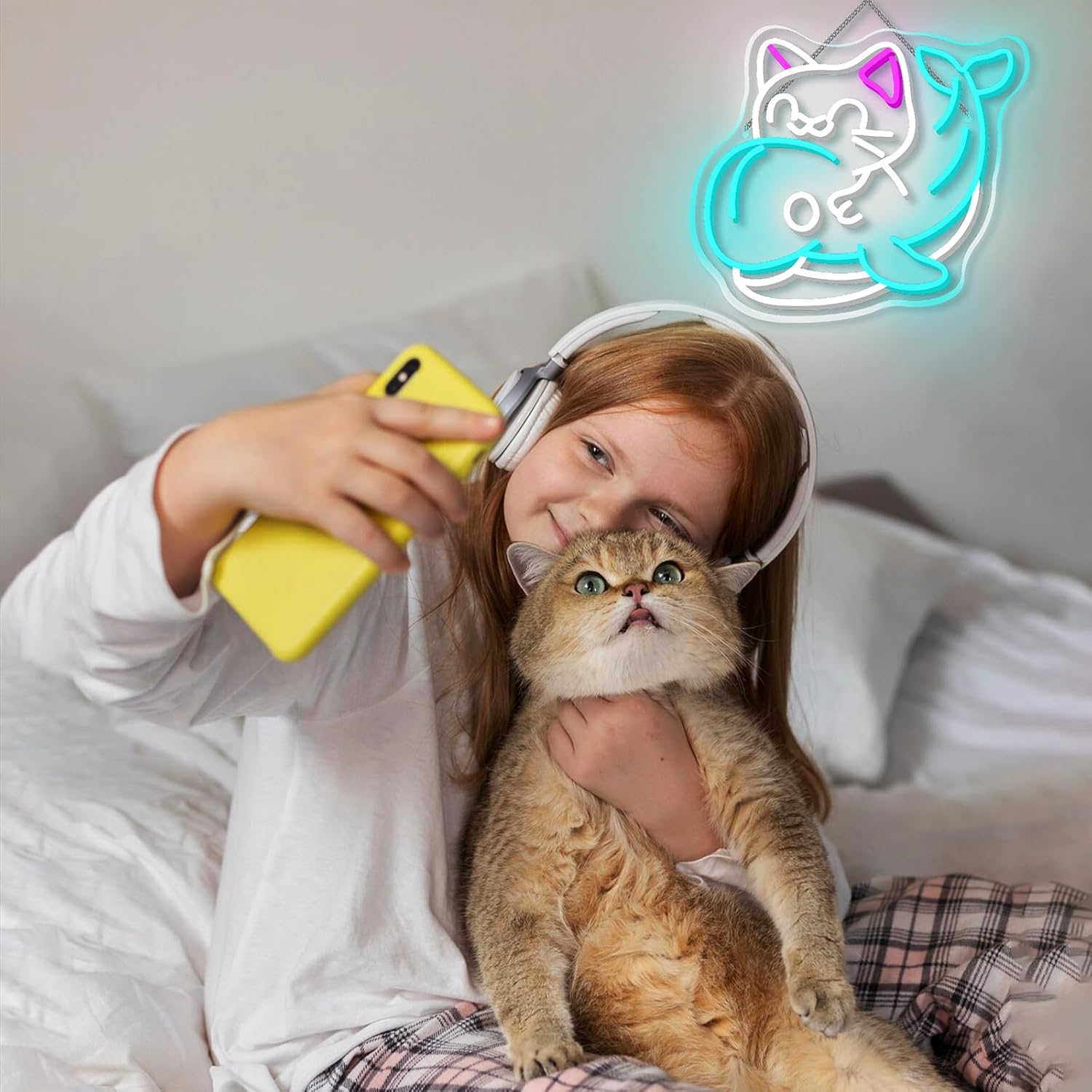 Thumbnail 6 de NOXET Kätzchen & Delphin Neon-Schild mit USB, blauem Nachtlicht für Schlafzimmer und Kinderzimmer