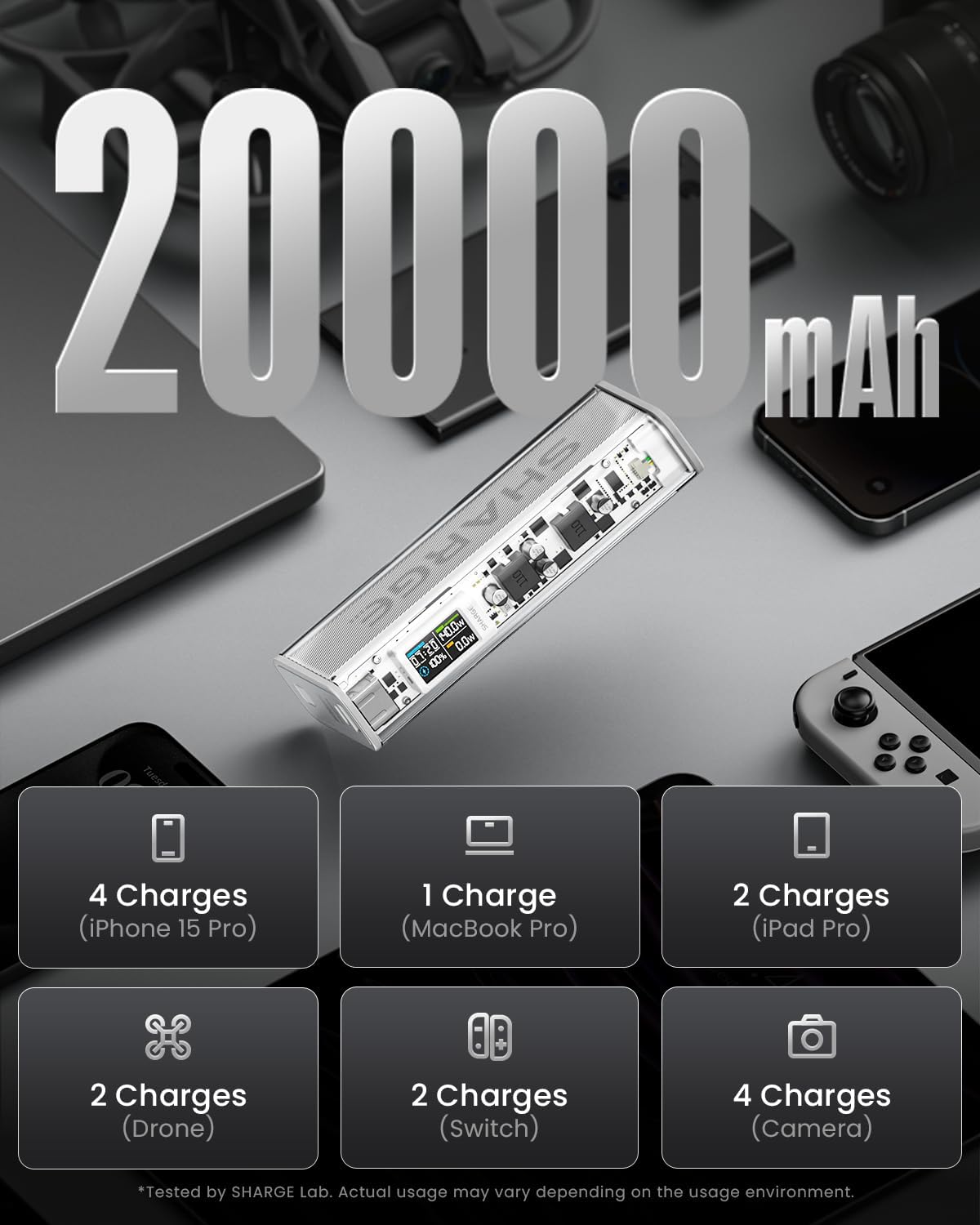 Thumbnail 2 de sharge X1i 140W Power Bank, 20,000mAh with Transparent Design and Display