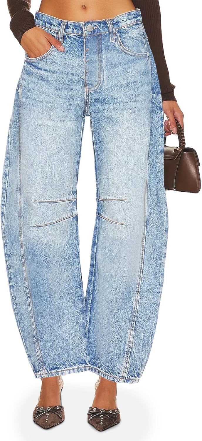 Thumbnail 1 de PLNOTME Women's Baggy Boyfriend Jeans Vintage Wide Leg Mid Rise Barrel Denim Ankle Pants