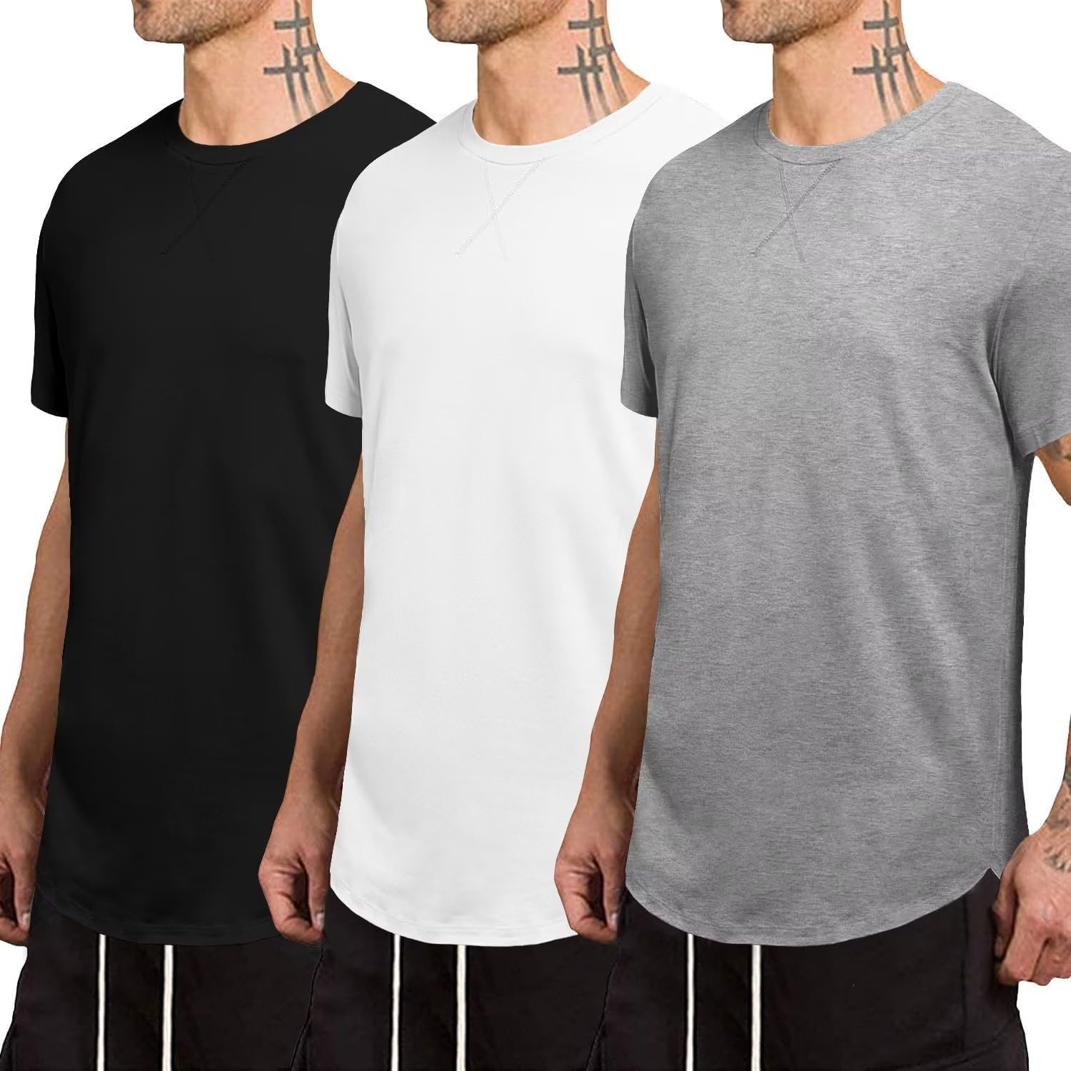 Thumbnail 1 de JMIERR 3er-Set Herren T-Shirts Slim Fit – kurzarm, einfarbig, Baumwolle