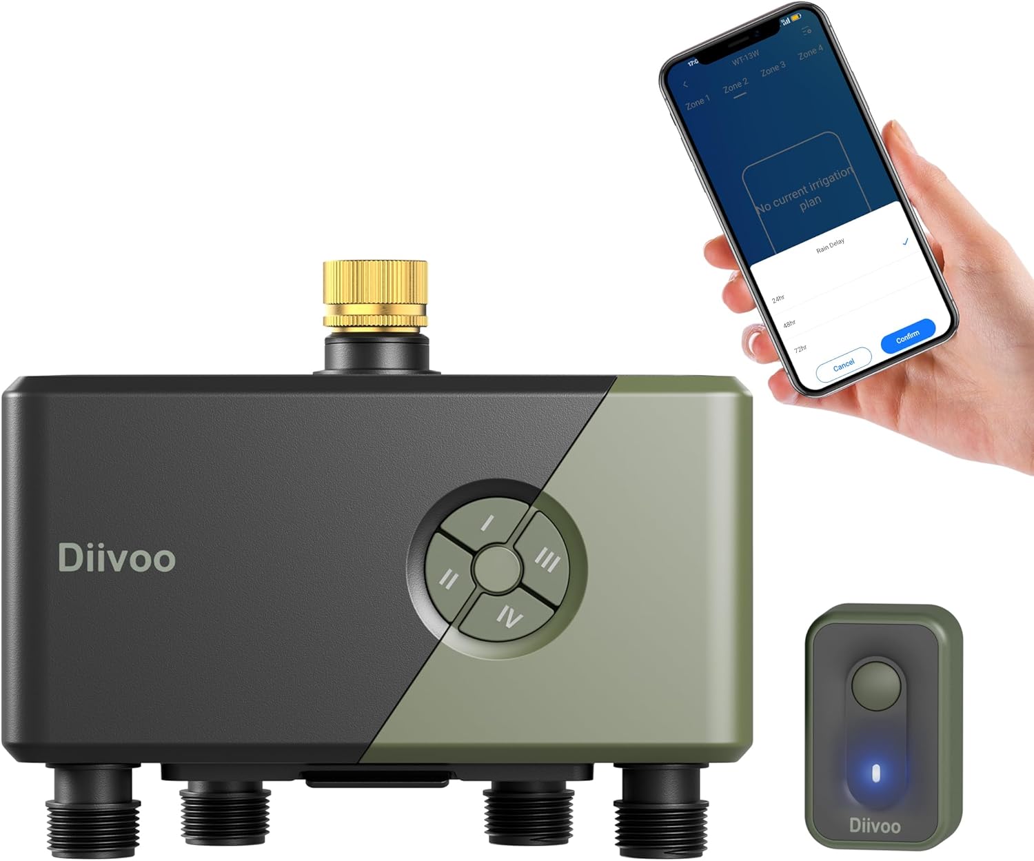 Diivoo WiFi Water Timer 4 Outlets with Brass Inlet – Smart Sprinkler Timer for Garden Irrigation