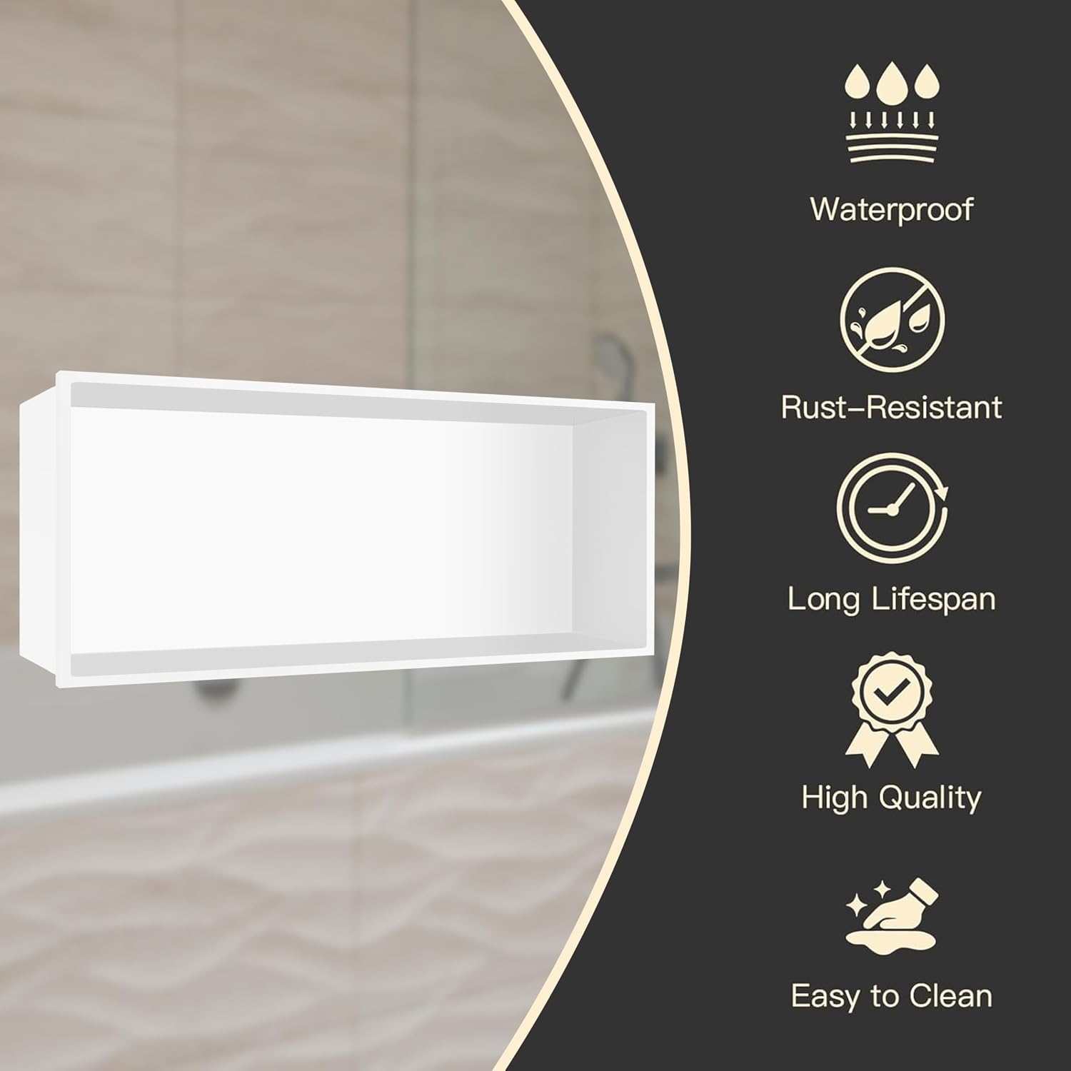 Detalle de Green & Spring G-1113-WH Stainless Steel Shower Niche, White, 12" x 24