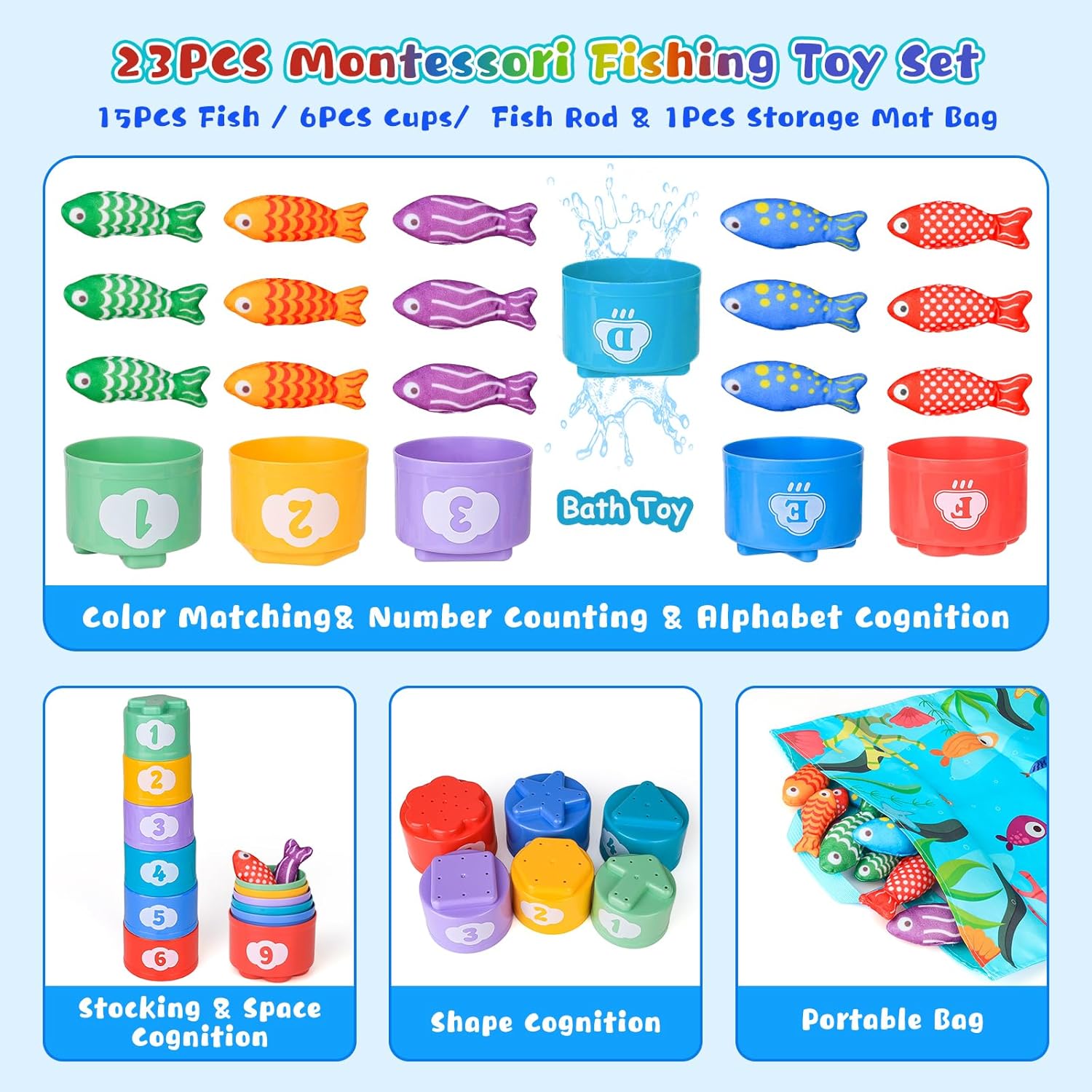 Thumbnail 4 de Montessori Fishing Game 23‑Piece Toy Set 🎣