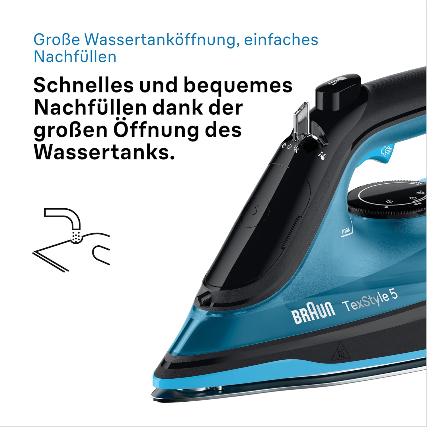 Thumbnail 5 de Braun TexStyle 5 SI5256 BL Dampfbügeleisen – FreeGlide 3D-Sohle, Präzisionsspitze & Vertikaldampf