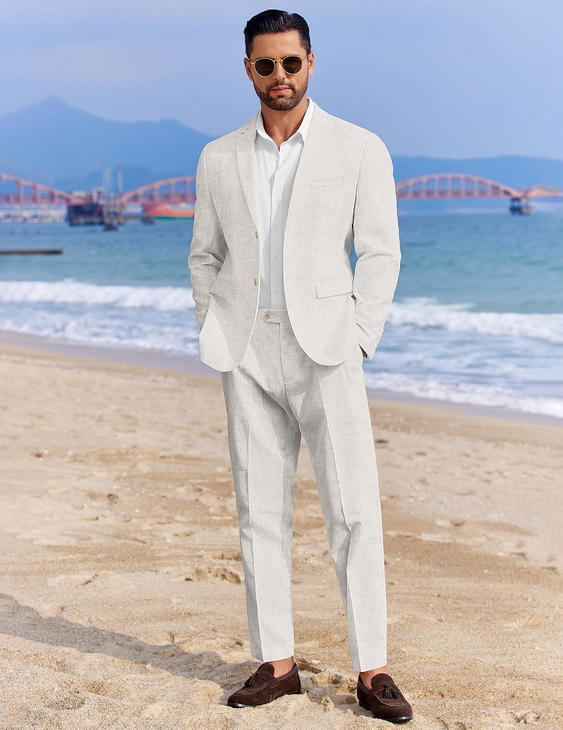 Detalle de COOFANDY Men's 2-Piece Linen-Blend Suit, Regular Fit, Lightweight Summer Set