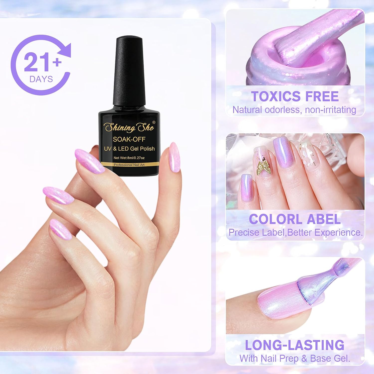 Detalle de Shining She UV Nagellack Pearl Effect Set mit 5 Farben (Meerjungfrau Pearl) – inklusive Stick für Kreis- & Muschel-Effekte