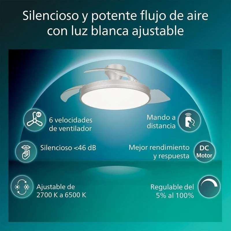 Detalle 2 de Ventilador de techo Philips Atlas Níquel LED 106 cm – 4500 lm regulable