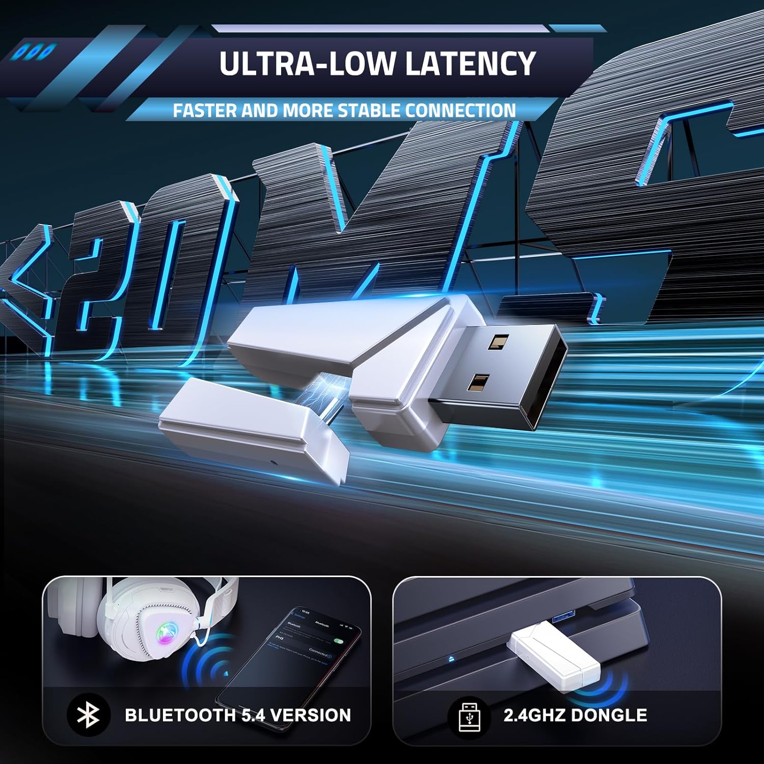 Thumbnail 3 de Awinnasey PH3 Wireless Gaming Headset for PS5, PS4, PC, Mac & Switch (Pearl White)