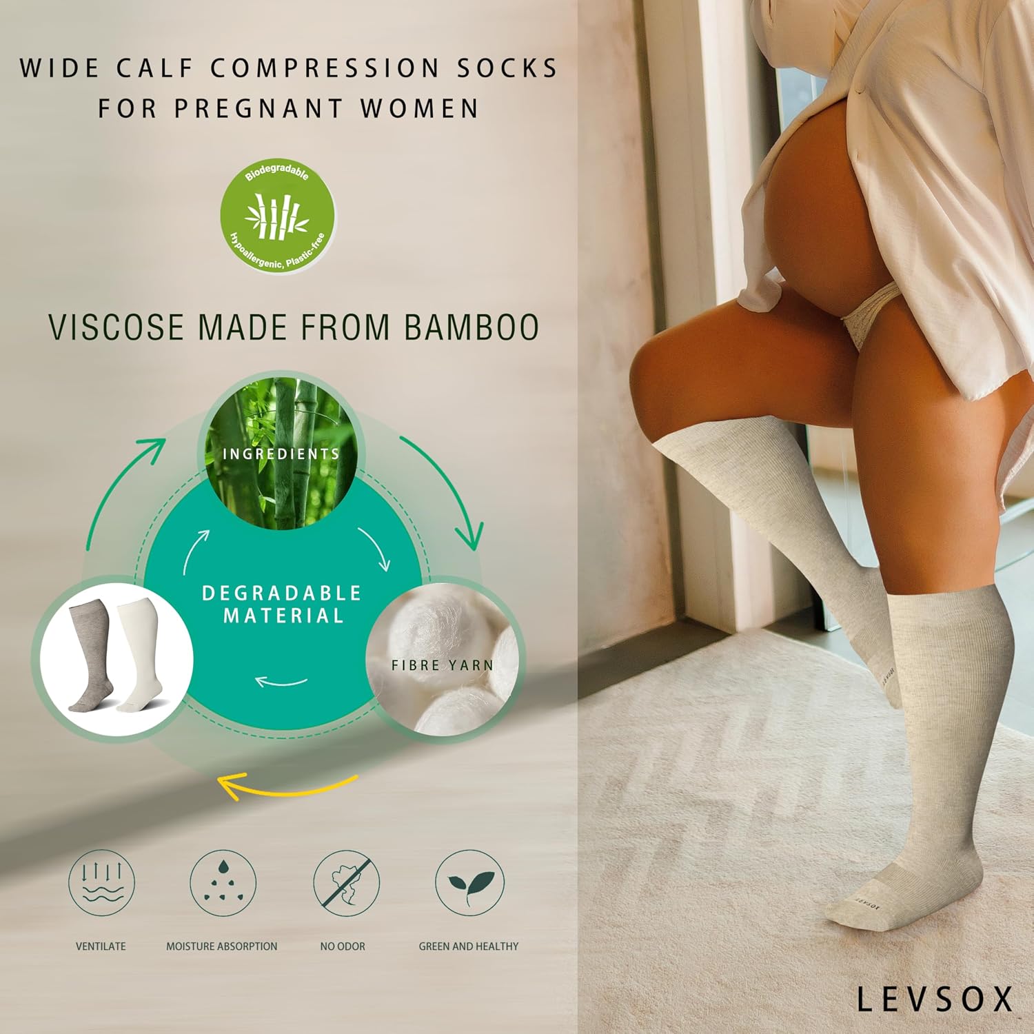 Detalle de LEVSOX Wide Calf Compression Socks for Women & Men (Plus Size) 15-20mmHg Knee-High