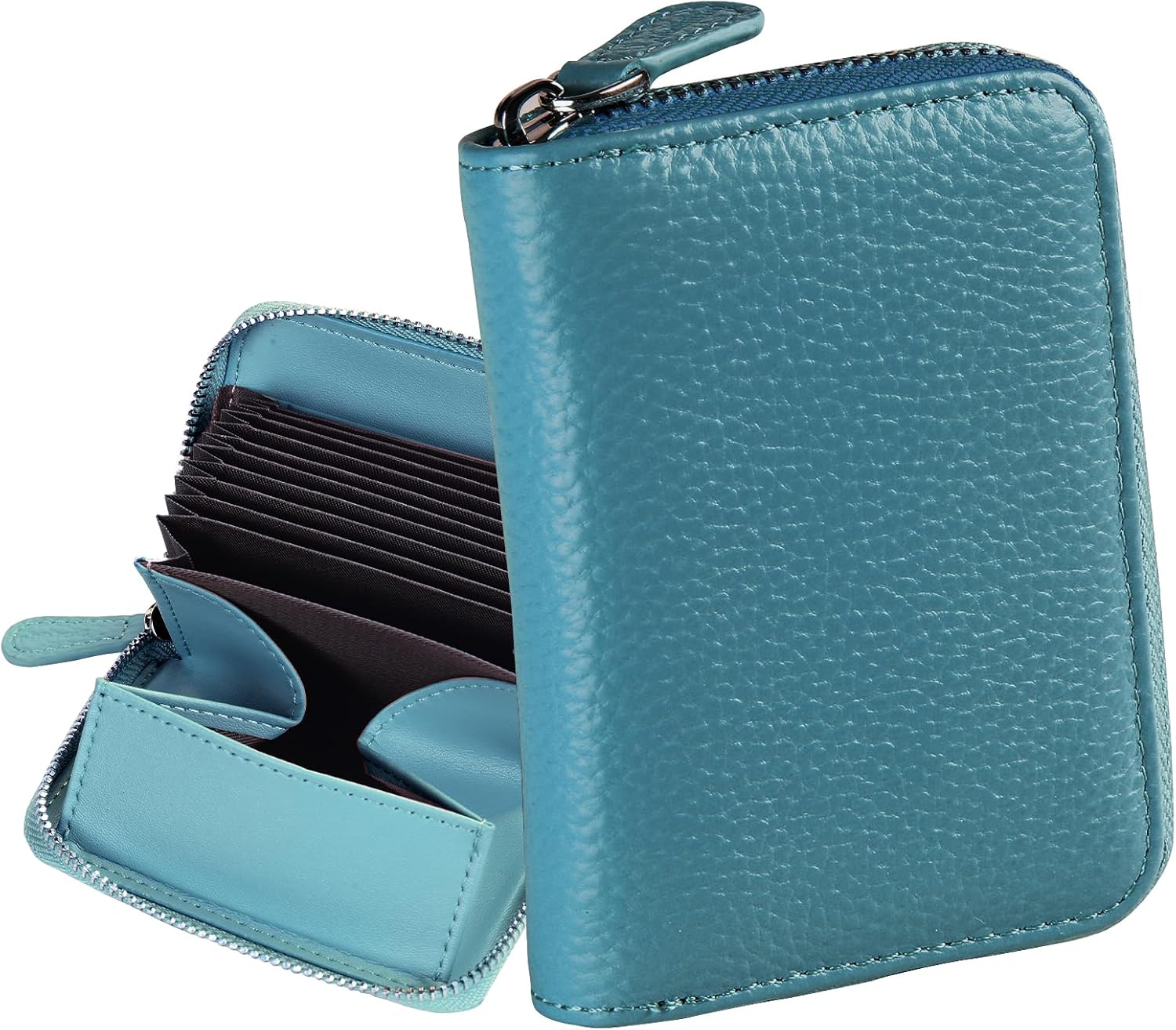 Detalle de Jexmigo RFID Blocking Leather Wallet for Women with 12 Card Slots and YKK Zip (Blue)
