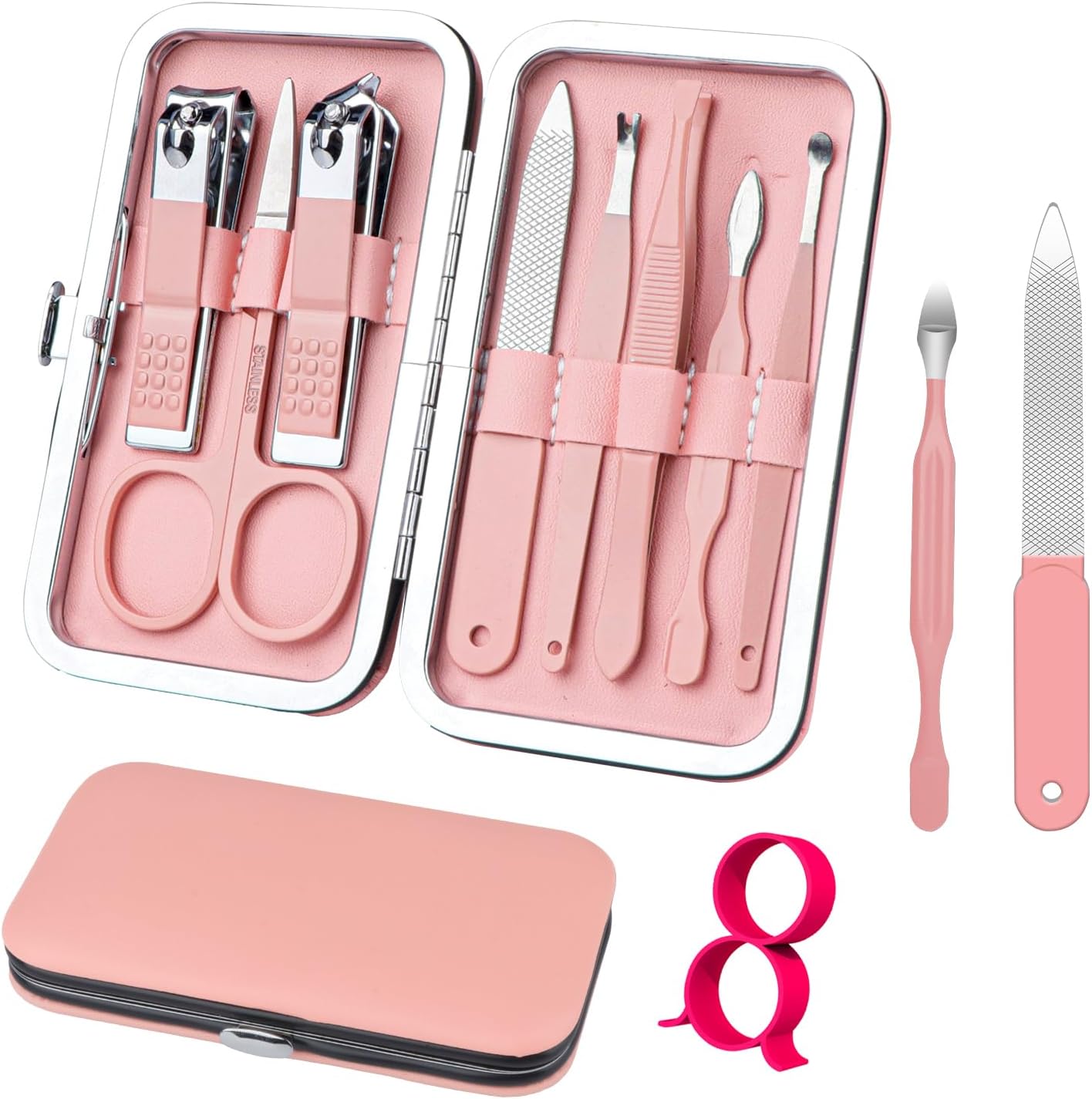 Detalle de RedFlow SF20231108 8-Piece Manicure Set with Pink Travel Case