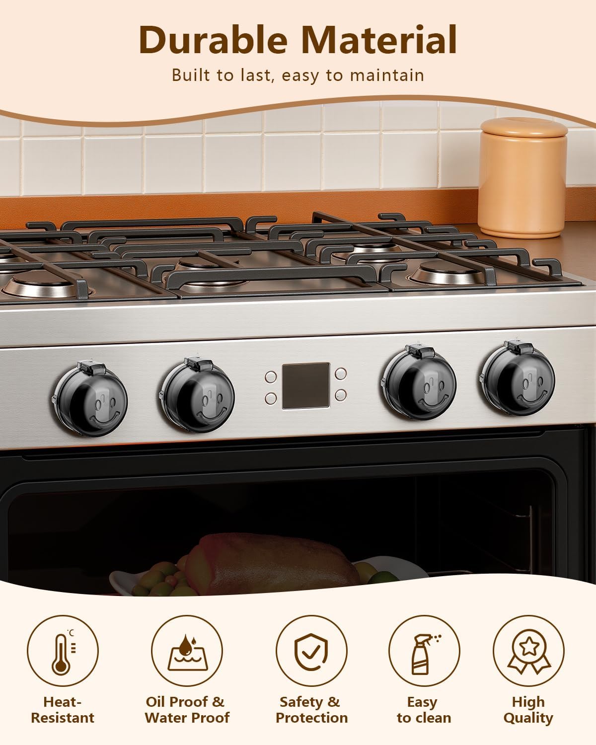 Detalle 2 de BBsecure Stove Knob Covers--Balck Stove Safety Covers, 5-Pack, Dual-Button Lock