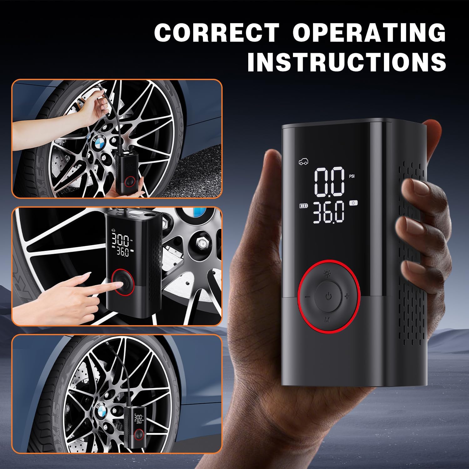 Detalle de Motorenbau Tire Inflator Portable Air Compressor — 150 PSI, 3X Faster Inflation with Auto Shutoff