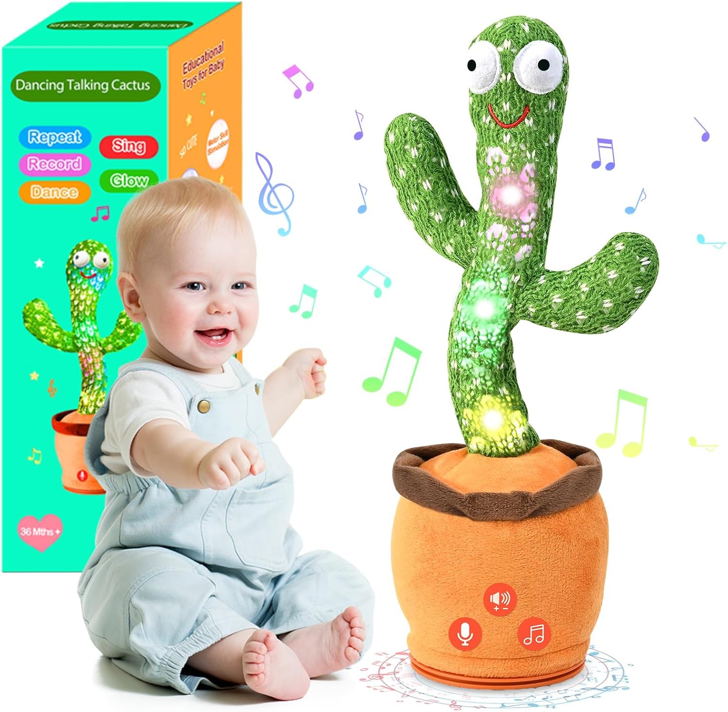 Detalle de Dancing Talking Cactus Baby Toy: 120 English Songs, Voice Recording, and Interactive Dance for Toddlers