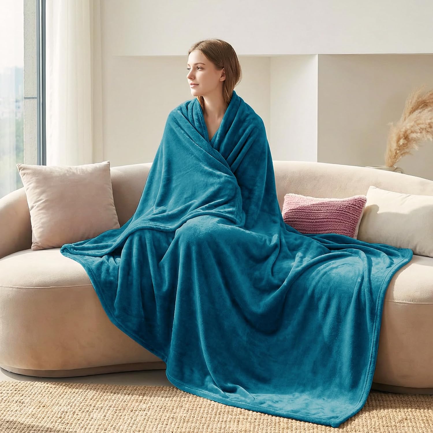 Thumbnail 1 de CozyLux Kuscheldecke Flauschig Klein 130 x 150 cm – Weiche Flanell-/Fleece-Sofa-Überwurfdecke in Türkis