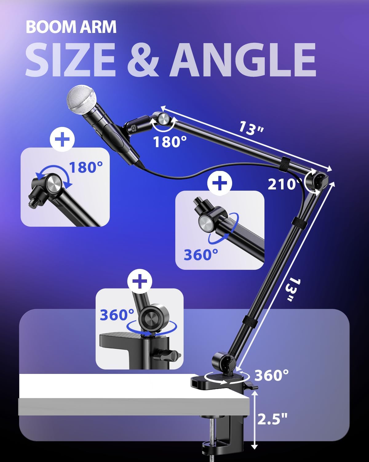 Detalle 2 de UBeesize UB-MKFXJBK Microphone Boom Arm, 360° Desk Mount, Aluminum Alloy