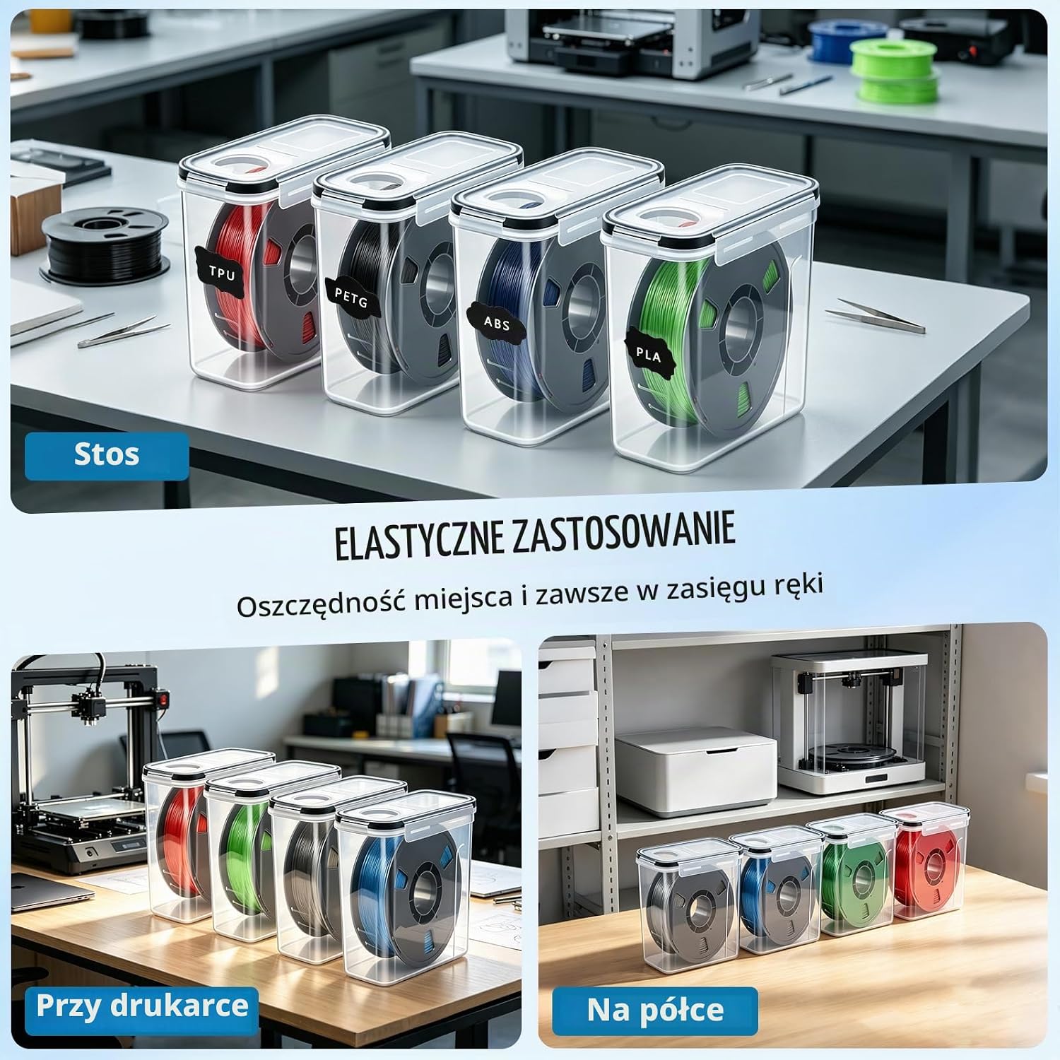 Thumbnail 6 de Jukibole – zestaw 4 hermetycznych pojemników na filament, 4 l, przezroczyste